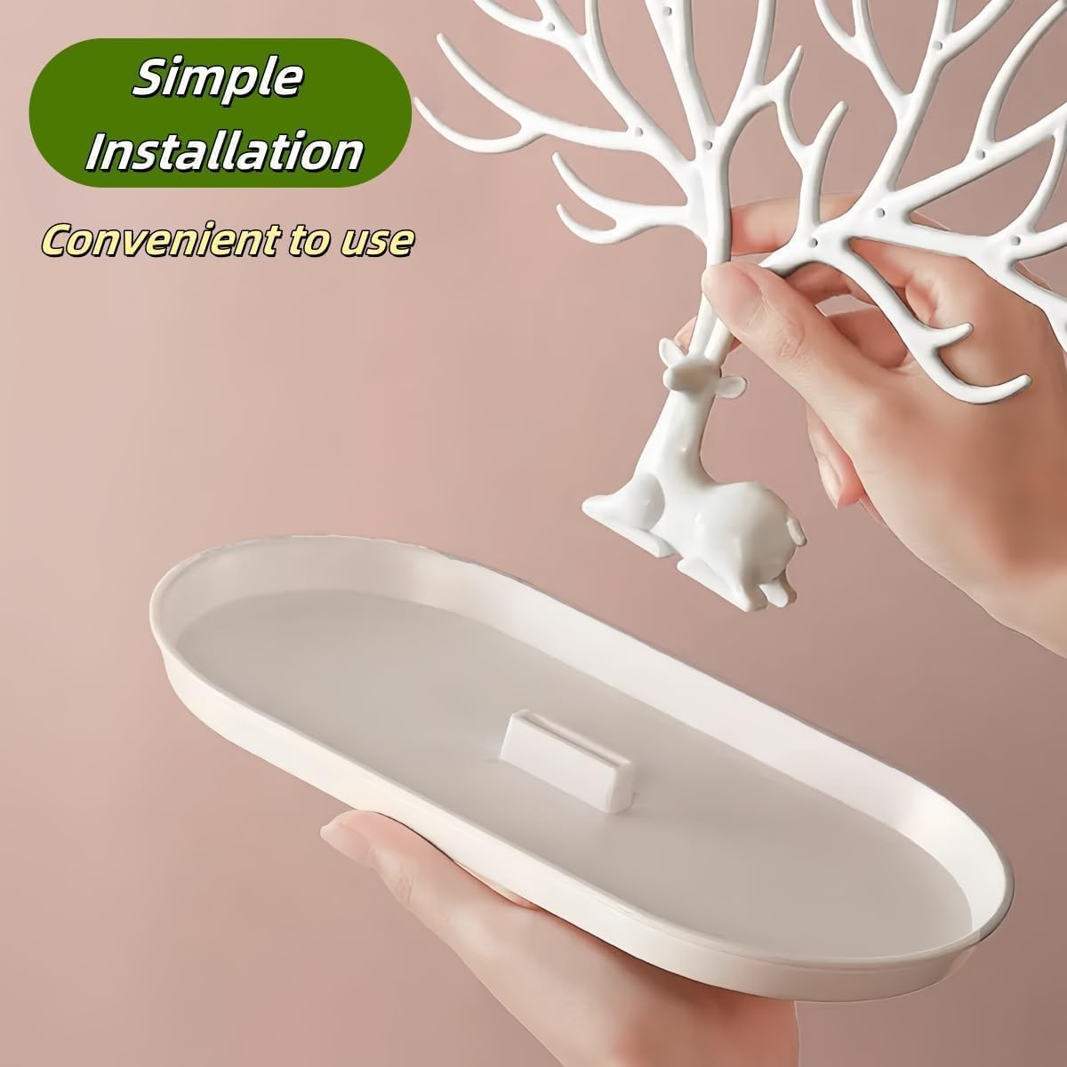 Antler Tree Jewelry Organizer Stand with Storage Drawer and Tray for Necklaces, Rings, Earrings, and Bracelets (Grey) image number 3