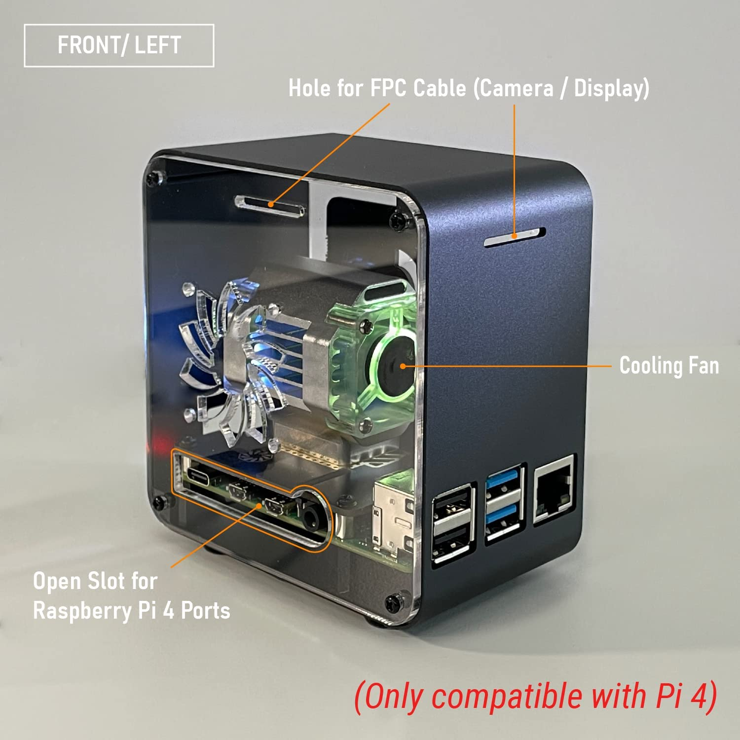 Electrocookie Raspberry Pi 4 Case, Aluminum Mini Tower Case with Dual Power Cooler and Color Changing Ambient Light (Matte Black)