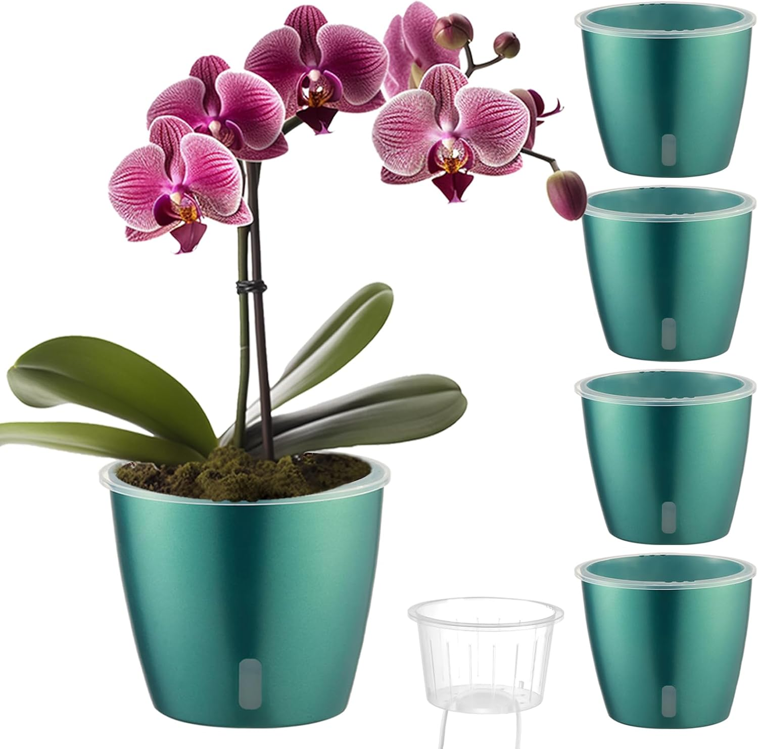Kvyusflourish 4-Pack 6.7'' Self Watering Pots Indoor Plants Indicator,Orchid Pot Transparent Wick Pot Orchids,Small African Violet Pot African Violet,Self-Watering Planter Plants KF2273 Blue Gold