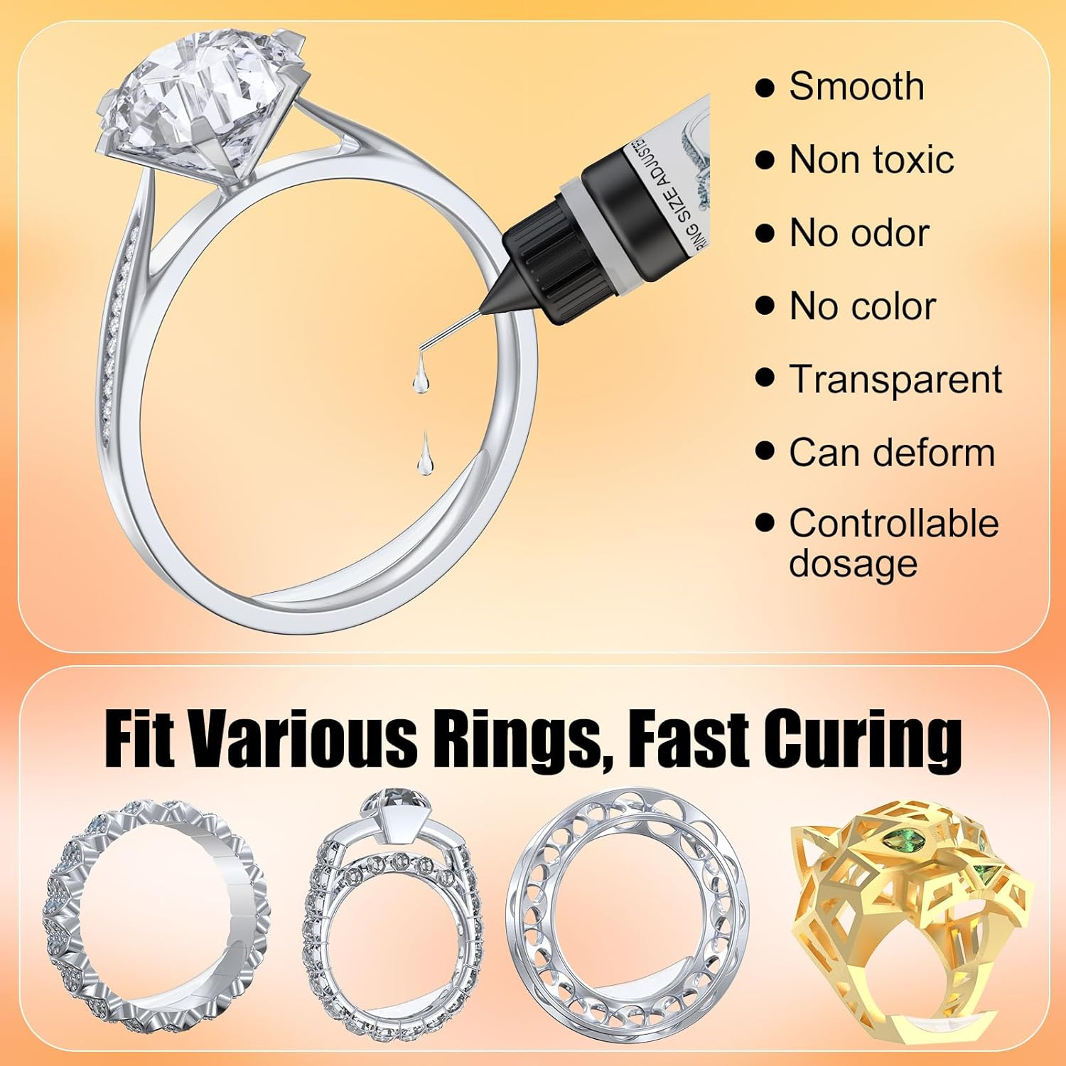 Hifan Ring Size Adjuster for Any Loose Rings, Ring Guard Tightener Invisible Curable Adhesive with UV LED Lamp, Easy to Disassemble Traceless Ring Resizer Glue image number 2