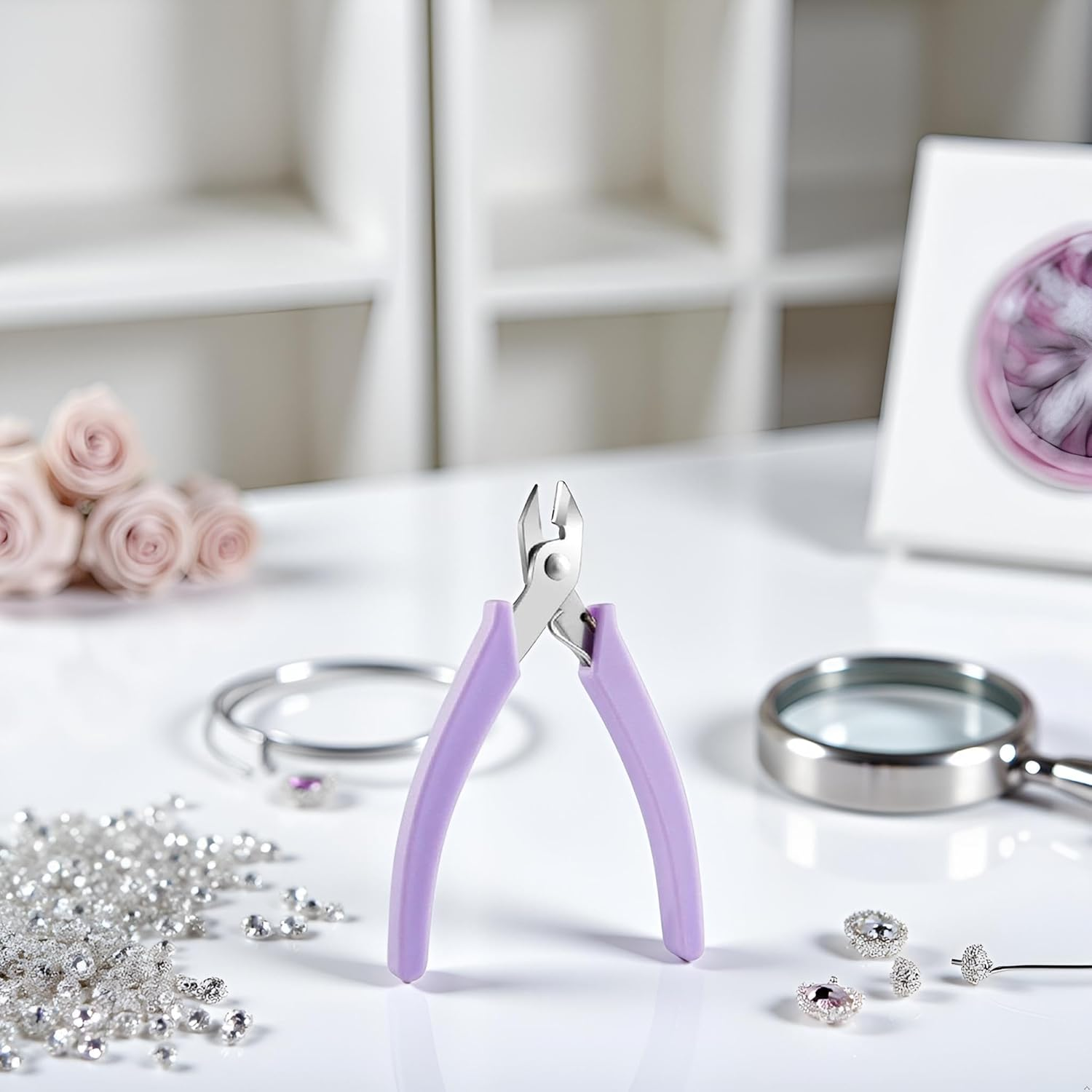 Purple Manicure Nail Pliers for Rhinestones Gems Picker Removal Wire Cutter Nail Unloading Nippers Chain Scissors Nail Art Tool Durable All Purpose Tool Nail Art Accessories image number 3