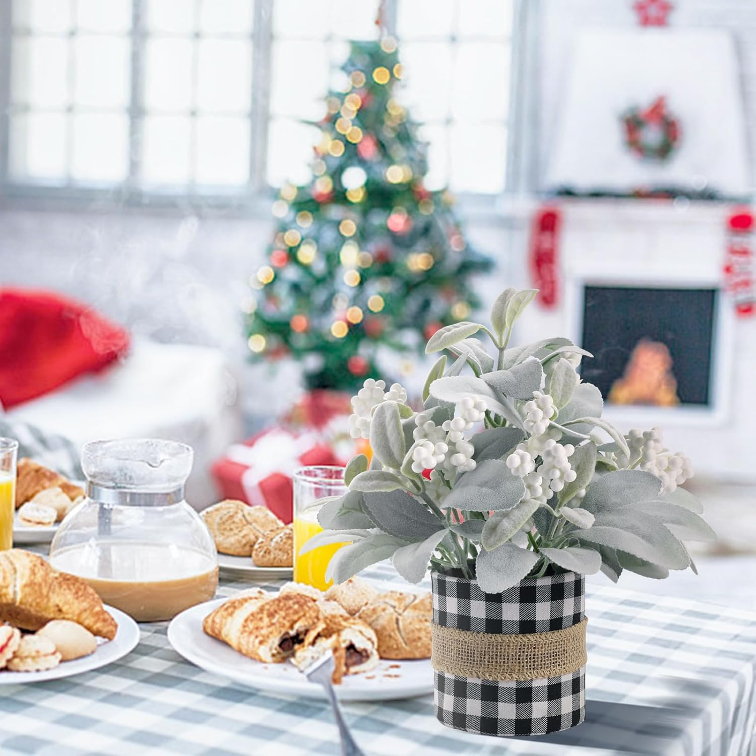 Flocked Lambs Ear Tabletop Mini Small Table Top Winter Christmas Tree,10" Artificial Little Potted for Christmas Decor, for Home Indoor Holiday. image number 1