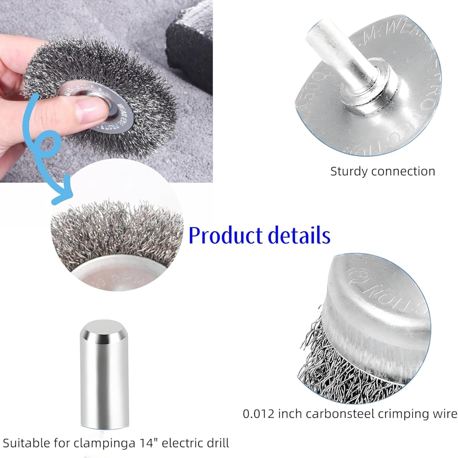 4Pcs 2 Inch Stainless Steel Crimped Cup Wire Brush | Drill-Mounted Wheel | for Rust/Paint Removal, Metal Polishing & Deburring - DIY Garage & Automotive Repair (Aussie Workshop Tool) image number 3