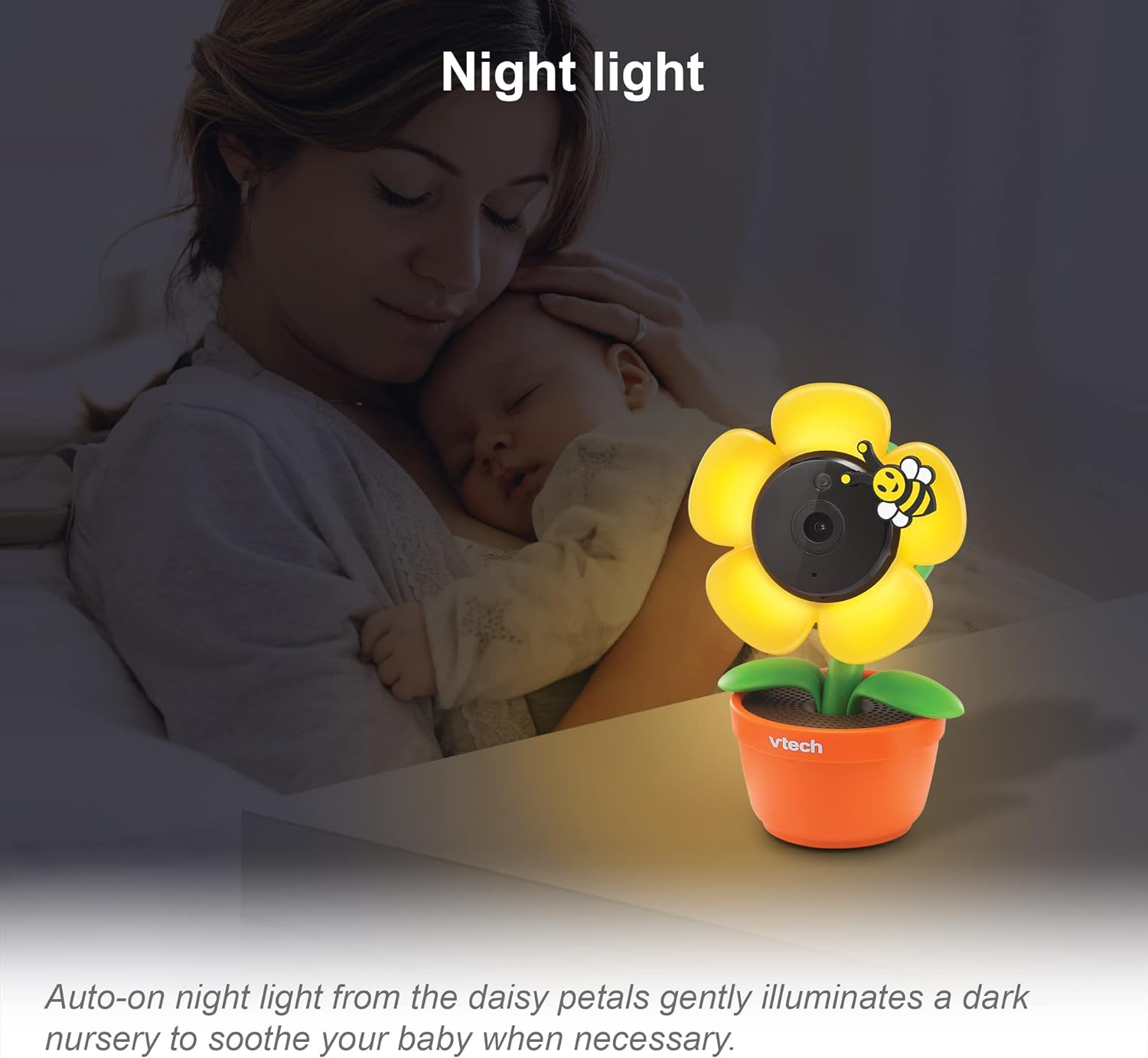 Vtech RM9751 Yellow Daisy Smart Wi-Fi Baby Camera, Ios & Android Enabled, 1080P Full HD, Privacy Mode Cover, Night Light, Soothing Sounds & Lullabies, Two-Way Intercom,Temperature Sensor, Night Vision image number 3