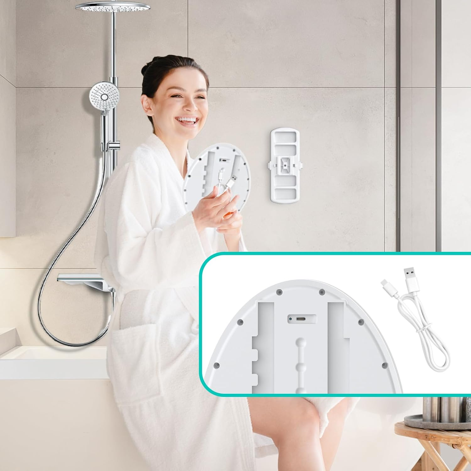 Electric Shower Brush for Body, Wall Mounted Back Scrubber, Rechargeable Exfoliating Bath Brush with Soft Bristles, 3 Speed Adjustment, 360&deg; Automatic Rotation, Deep Cleansing (Single Brush Head)