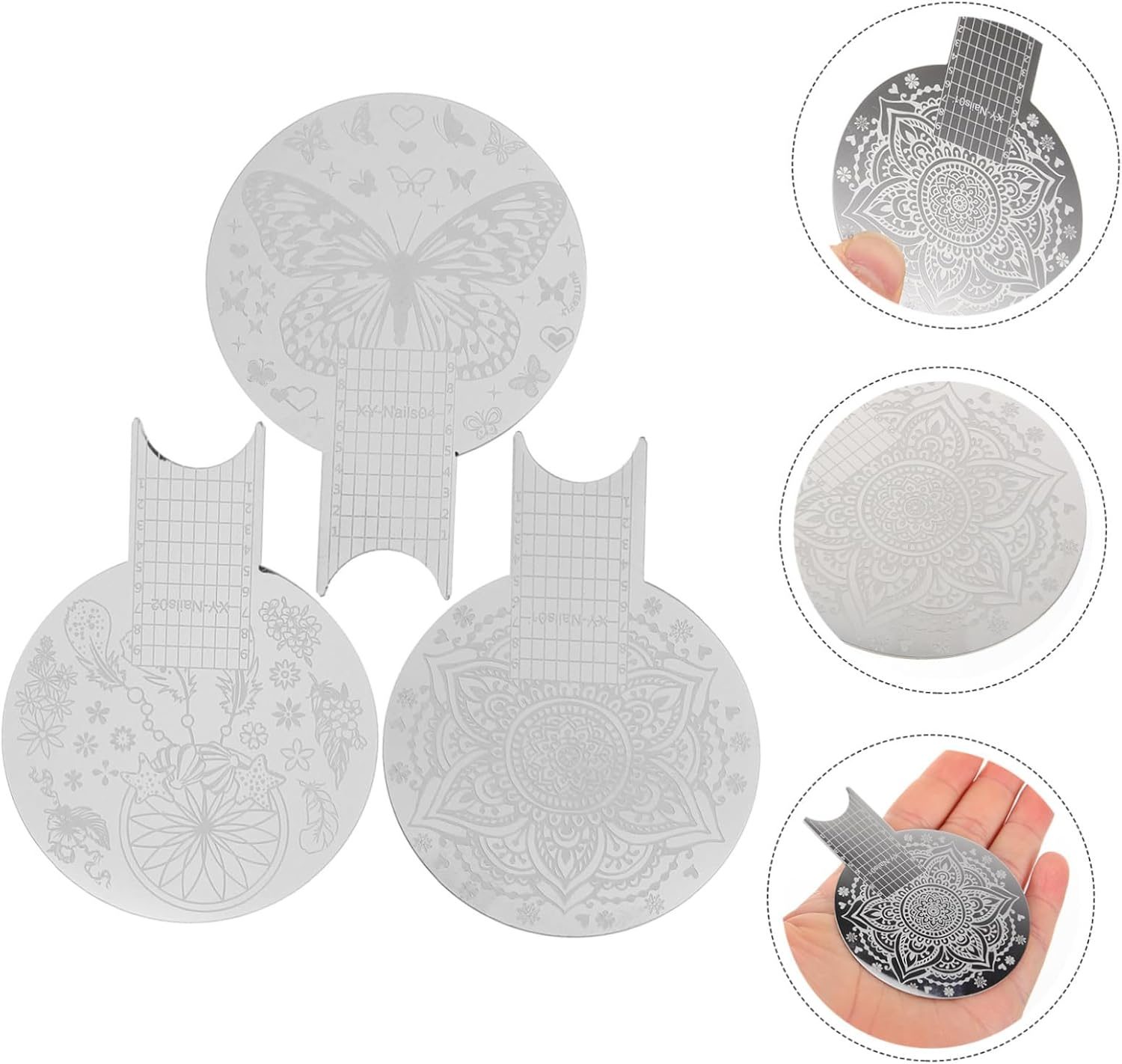 NIYANGLE 3Pcs Nail Polish Painted Steel Plate Templates Nail Stamper Grooming Stampers Blue Stainless Steel image number 3