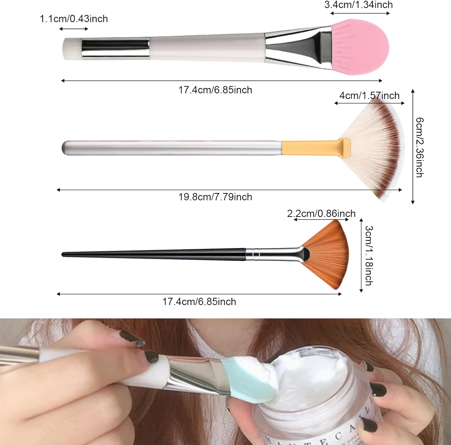 Reayou Double-Headed Silicone Face Mask Brush, Soft Fan Facial Brushes, 4 PCS Mask Makeup Tool Set, Facial Mud Cream Mask Body Lotion Applicator Brush, Cosmetic Beauty Skin Care Nose Massager image number 3
