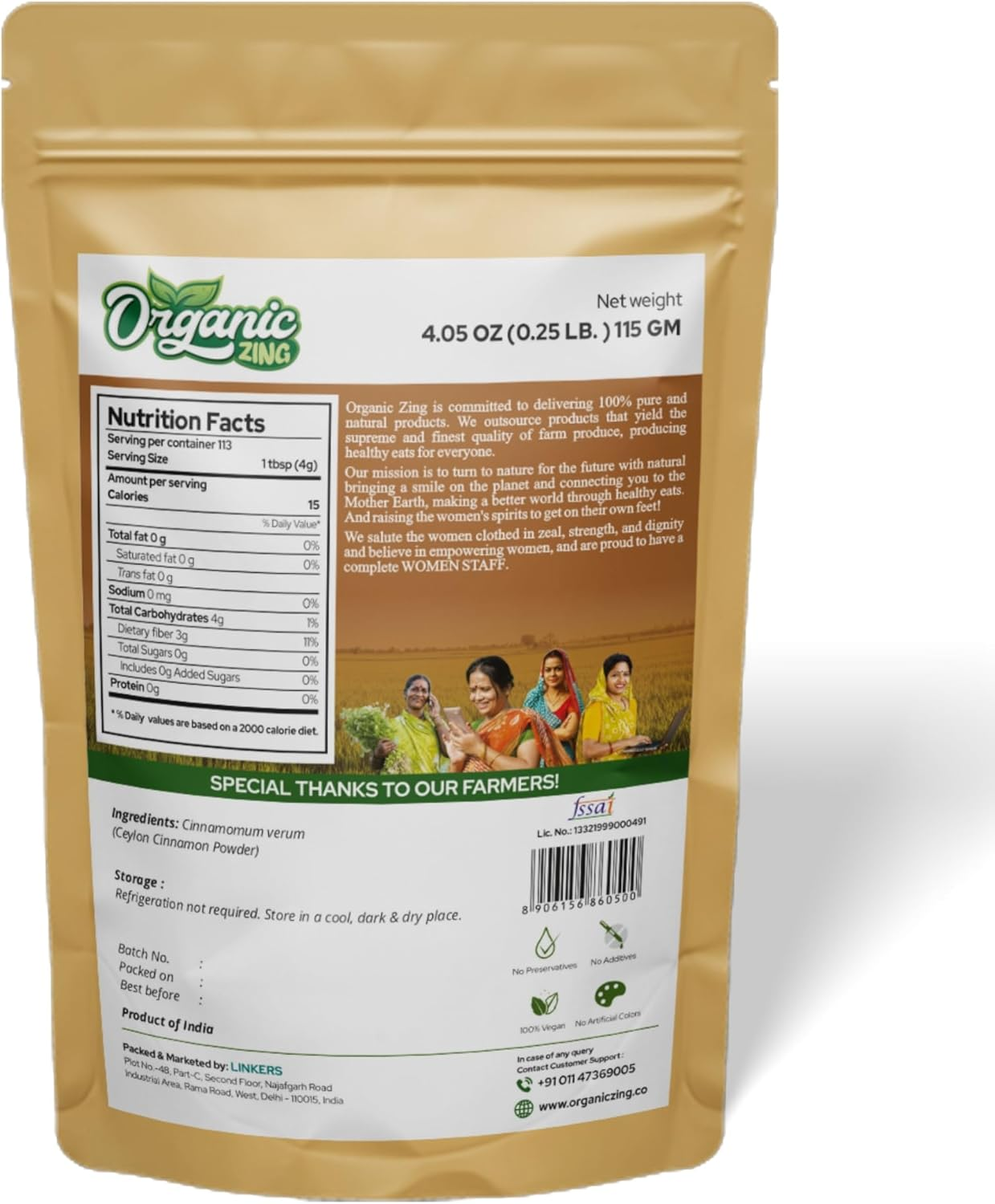 Organic Zing Cinnamon Powder - 115 G / 4 Oz (Pack of 2) | Finely Ground Spice Powder for Cooking & DIY Food Recipes image number 2