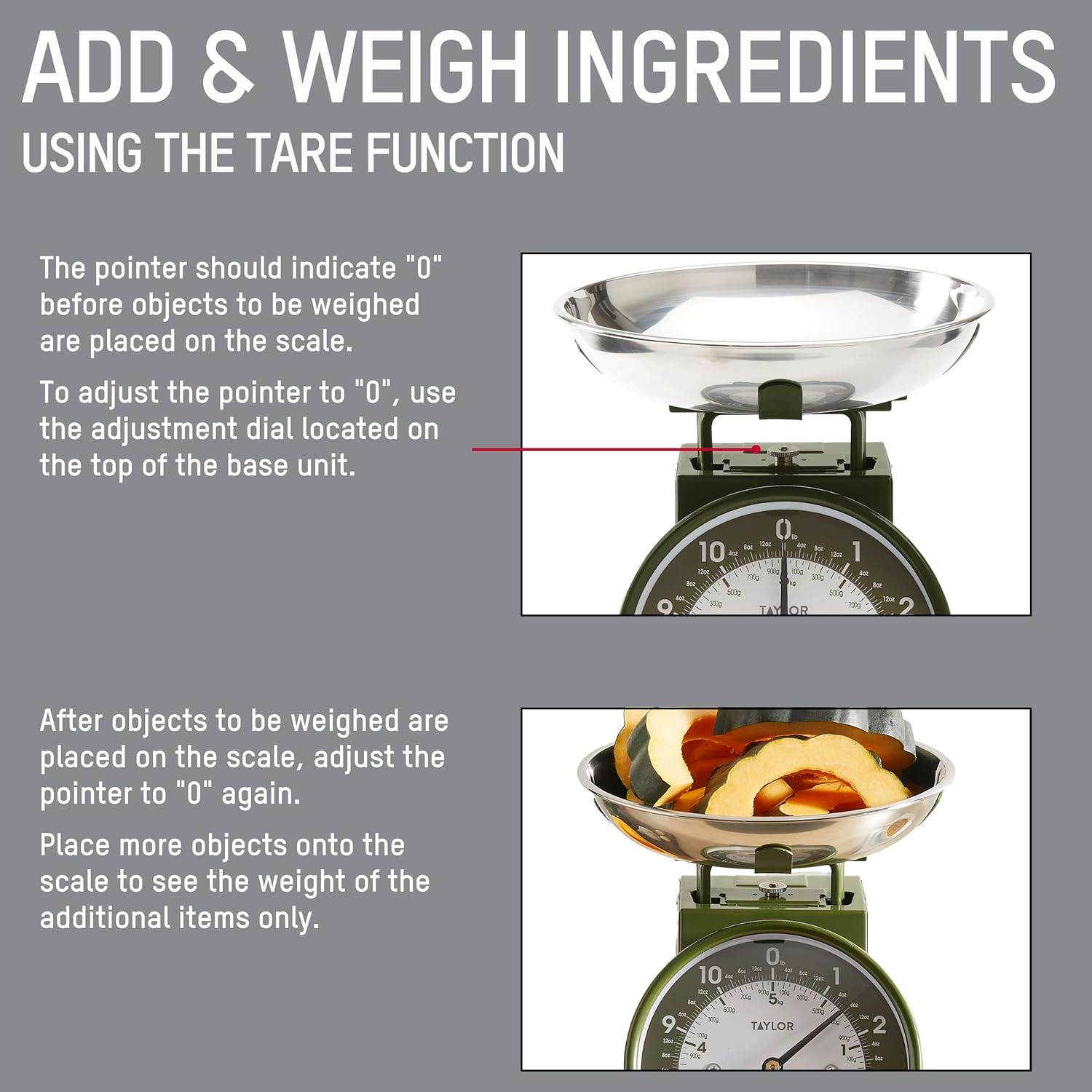 Taylor Mechanical Kitchen Weighing Food Scale with Bowl, Weighs up to 11Lbs, Measures in Grams and Ounces, Food Scales for Kitchen, Green image number 6