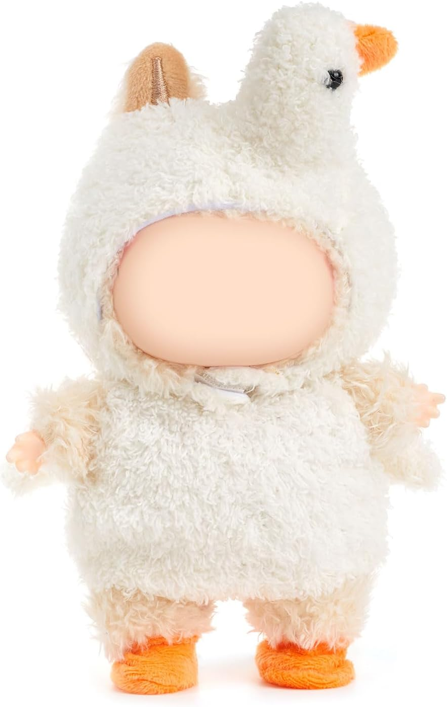 Clothes for Labubu, 17Cm Doll Clothes Set Suitable for Labubu Dolls Accessories - Plush Swan Hat + Plush Top with Wings + Yellow Socks (NO Doll),Little Swan image number 2