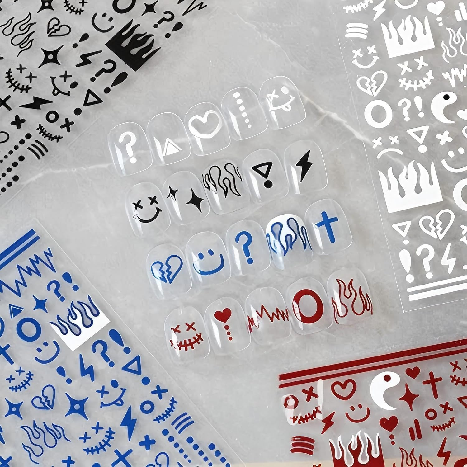 Dedyel Smile Nail Art Stickers Cute Nail Stickers Cartoon Nail Stickers 5D Embossed Smile Face Nail Stickers Kawaii Self-Adhesive Nail Stickers for Women Girls Kids Nail Art Decoration image number 3