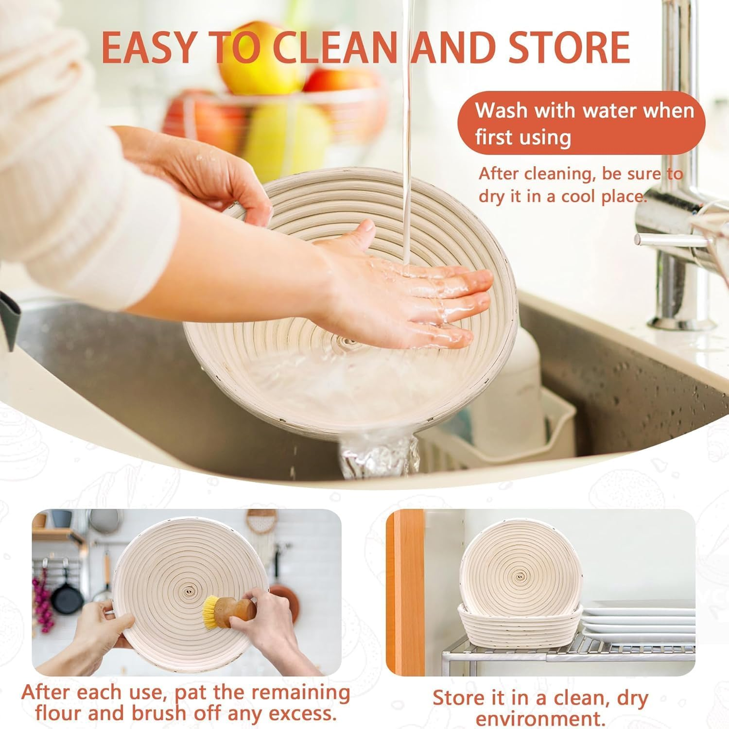 Sourdough Starter Kit,Natural Rattan Bread Proofing Basket,18-Piece Set Banneton Proofing Basket with round & Oval Rattan Proofing Baskets,Sourdough Kit with the Necessary Tools image number 6