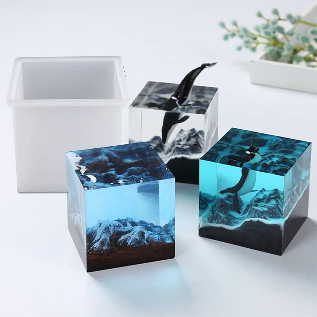 Fineinno Square Resin Mold,Geometric Cube Silicone Molds for Resin, Deep Epoxy Resin Molds for DIY Craft, Flowers Preservation, Home Decoration (Cube Resin Mold)
