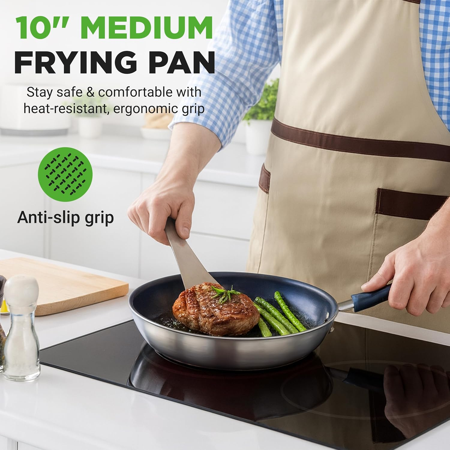 Nutrichef Frying Pan 25Cm, Non Stick Frying Pan, Induction Pan, Professional Home Cookware, Silicone Handle, Stain-Resistant, and Easy to Clean image number 4