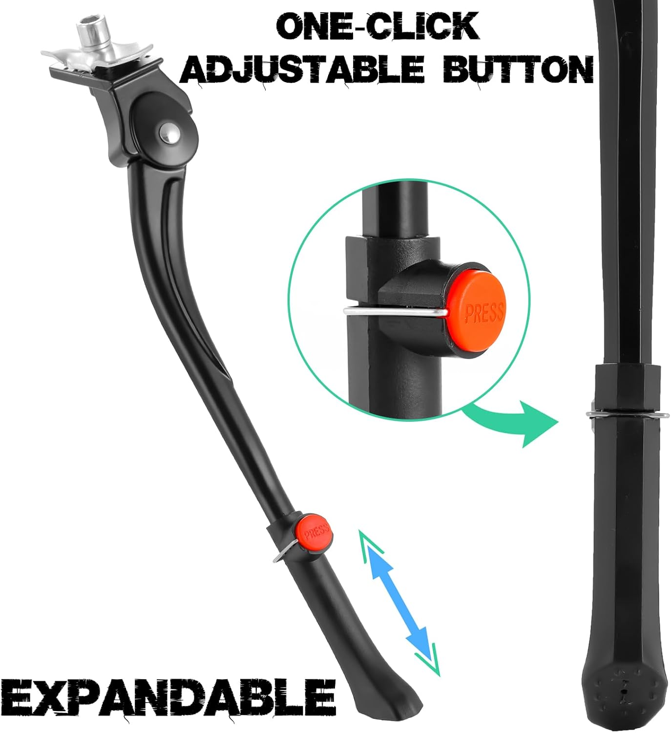 SPICIMOMO Bike Kickstand for 24-29 Inch Bicycles, Aluminum Alloy Adjustable Bike Stand with Button-Style Latch, Suitable for Mountain Bike, Road Bike, Hybrid Bike image number 2