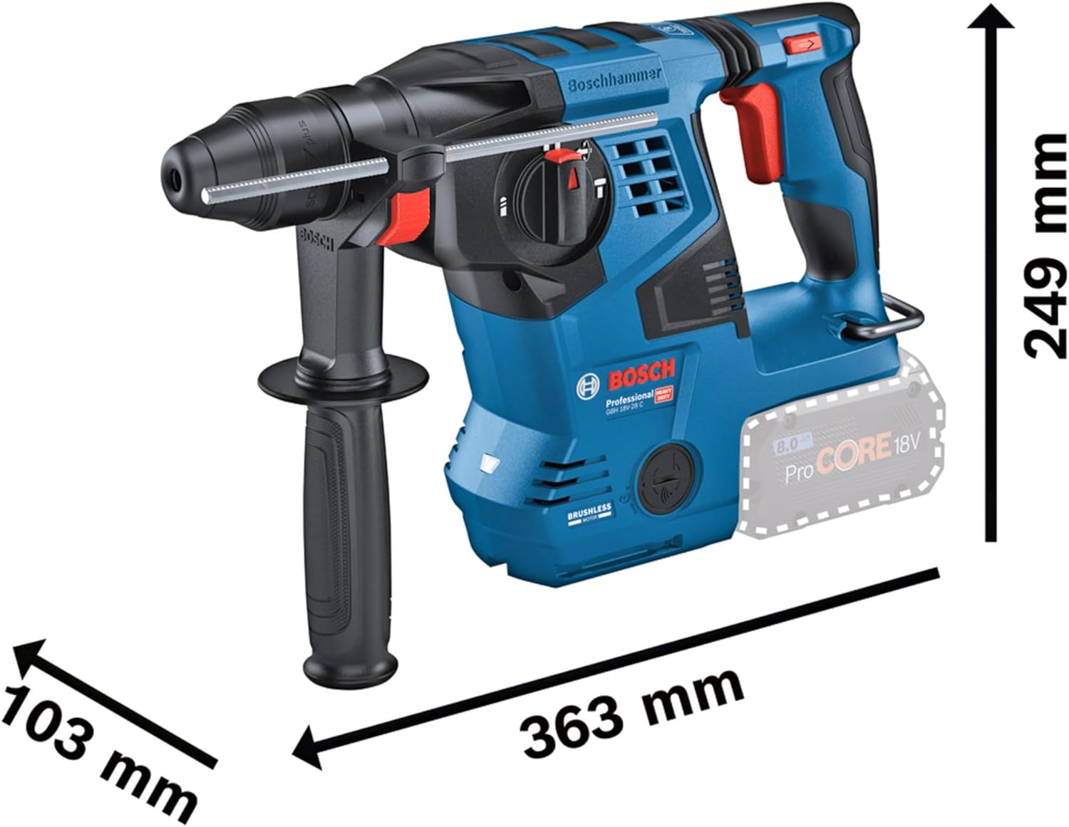 Bosch Professional 18V System Cordless Rotary Hammer GBH 18V-28 C (With SDS Plus, 3.3 J Impact Energy, Vibration Control, Kickback Control, 3 Work Modes) image number 2