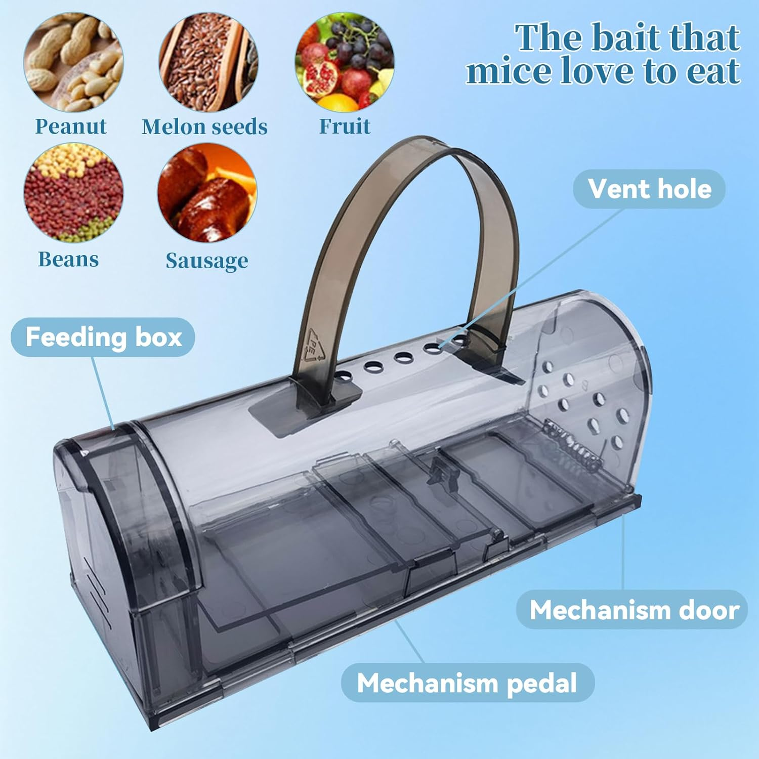 4Pack Humane Mouse Trap Cage with Handle & Cleaning Brush - Safe Effective No-Kill Live Mouse Traps for Indoor & Outdoor Use - Durable Reusable Rodent Catcher for Home, Garage Easy Set Release (Blue) image number 6