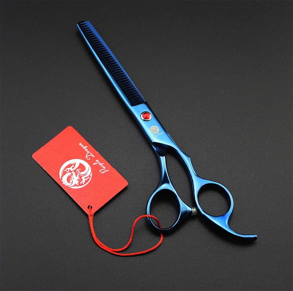 Purple Dragon Professional 7.0 Inch 4PCS Pet Grooming Scissors Kit Japan Premium Steel Straight & Curved & Thinning Blade Dog Hair Cutting Shears Set with Case (Blue) - Blue,Purple image number 2
