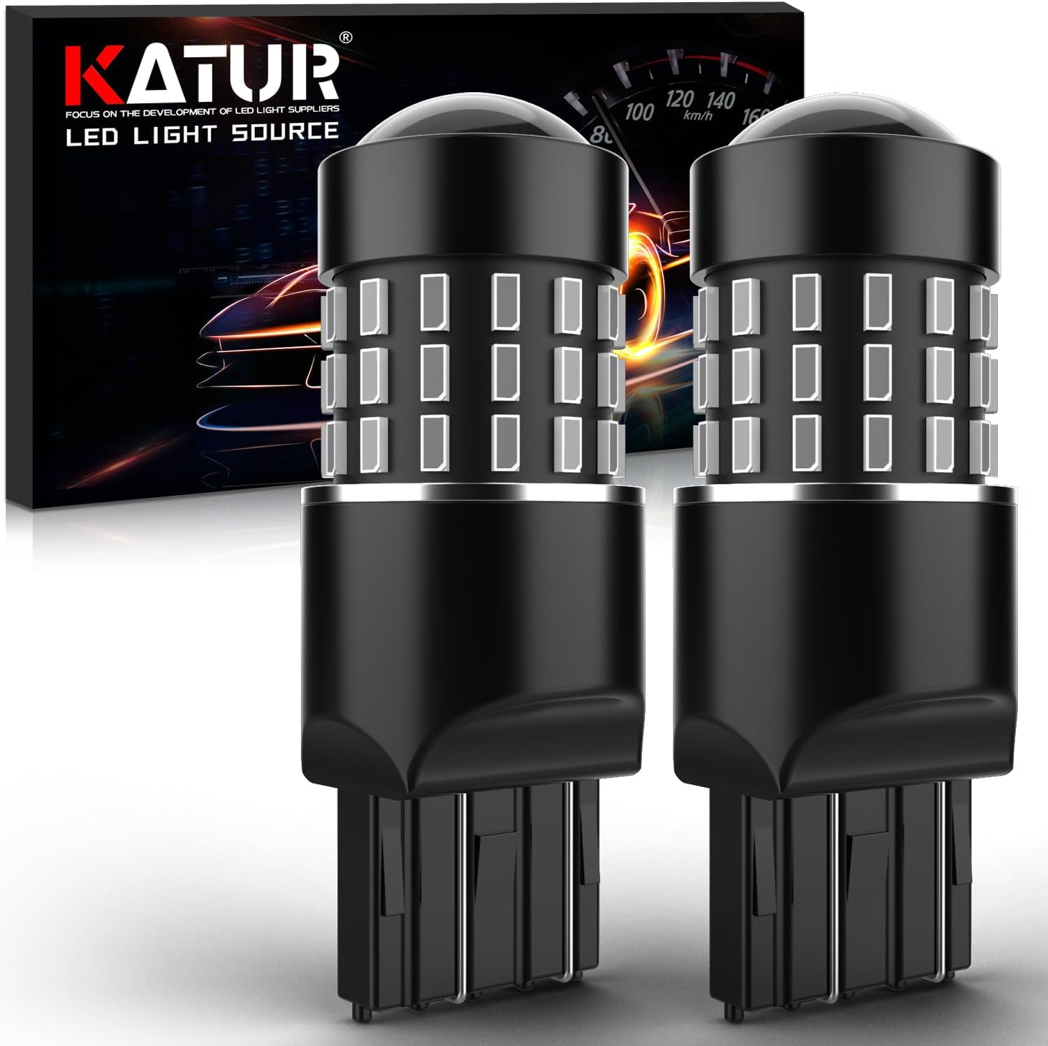 KATUR 7440 7443 7444NA 7441 992 Led Light Bulb High Power 3014 54 Chipsets Super Bright 650 Lumens Replace for Turn Signal Back up Reverse Brake Tail Stop Parking RV Lights,Brilliant Red(Pack of 2) image number 6