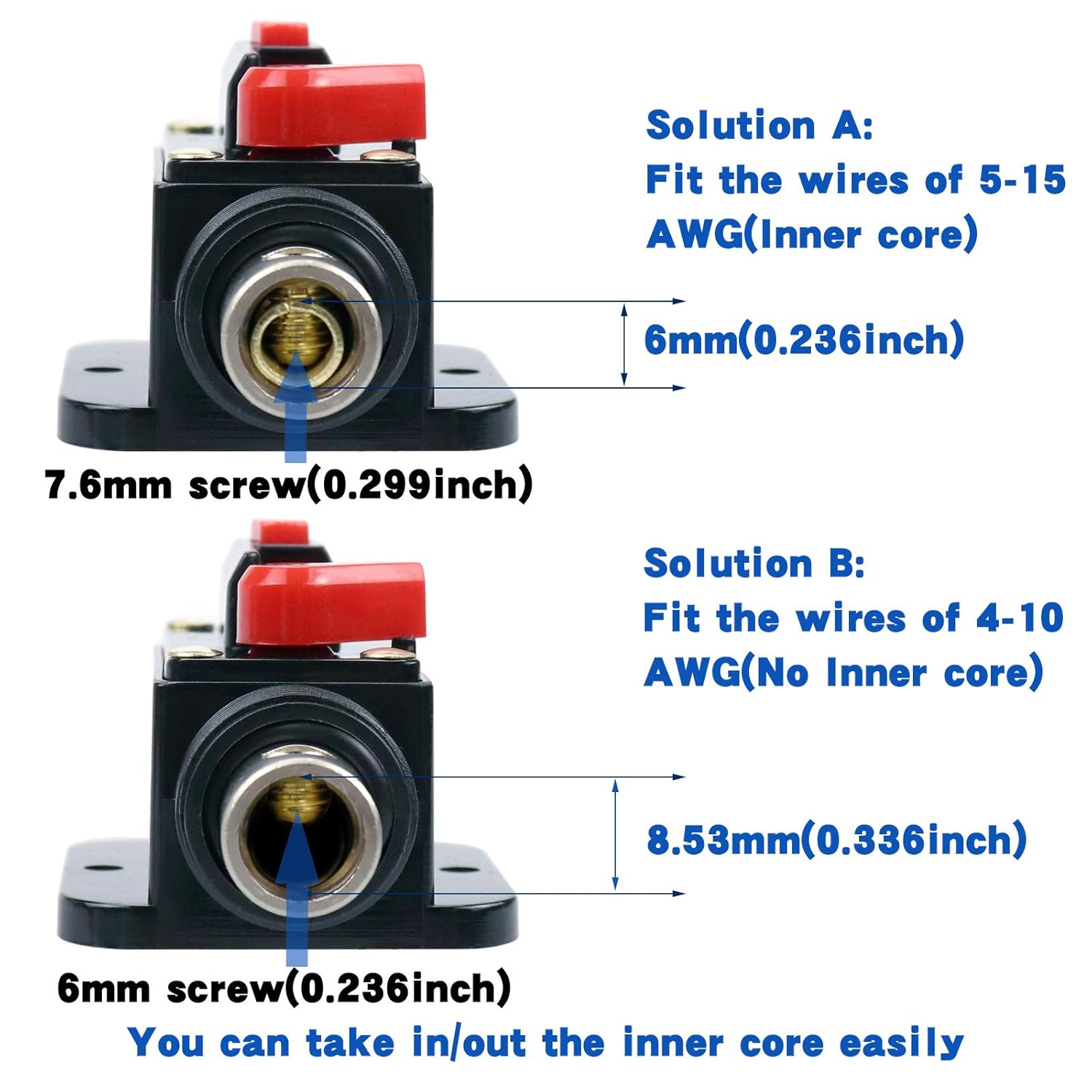 80 Amps Audio Inline Circuit Breaker Reset Fuse, 12V-24V DC Manual Reset Inline Fuse Holder for Car Marine Trolling Motors Audio, Stereo Switch and Solar Inverter System Protection 80A 2 Pcs image number 4