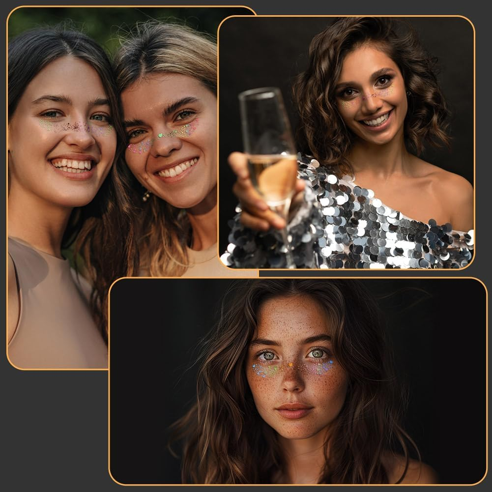 LOPHE Glitter Freckles Tattoo Face, Pack of 12 Temporary Face Tattoos, Glitter Freckles Golden Tattoo Film, Waterproof, for Festival, Party, Halloween, Carnival