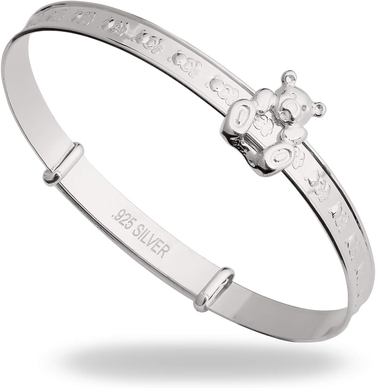 DV DOLCE VALENTINA Children'S Bangle, 925 Sterling Silver Baby Bracelet, Sliding Teddy, Baptism, Christening, Birthday or Baby Shower 0-1Yrs, One Size, Sterling Silver image number 1