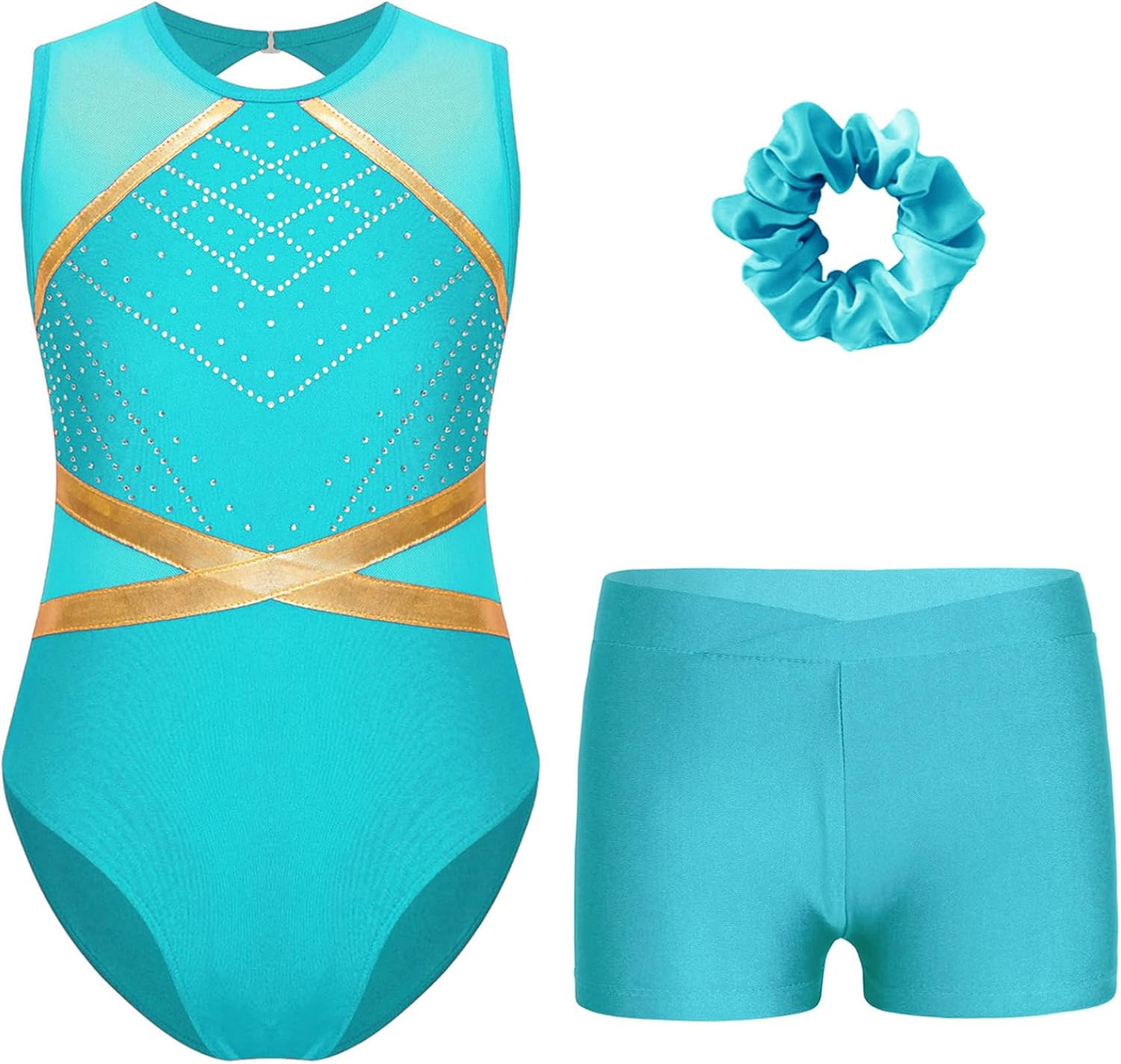 Miutii Gymnastics Leotards for Girls Rhinestones Unitards Biketards Shorts Set Biketards Tumbling Outfit