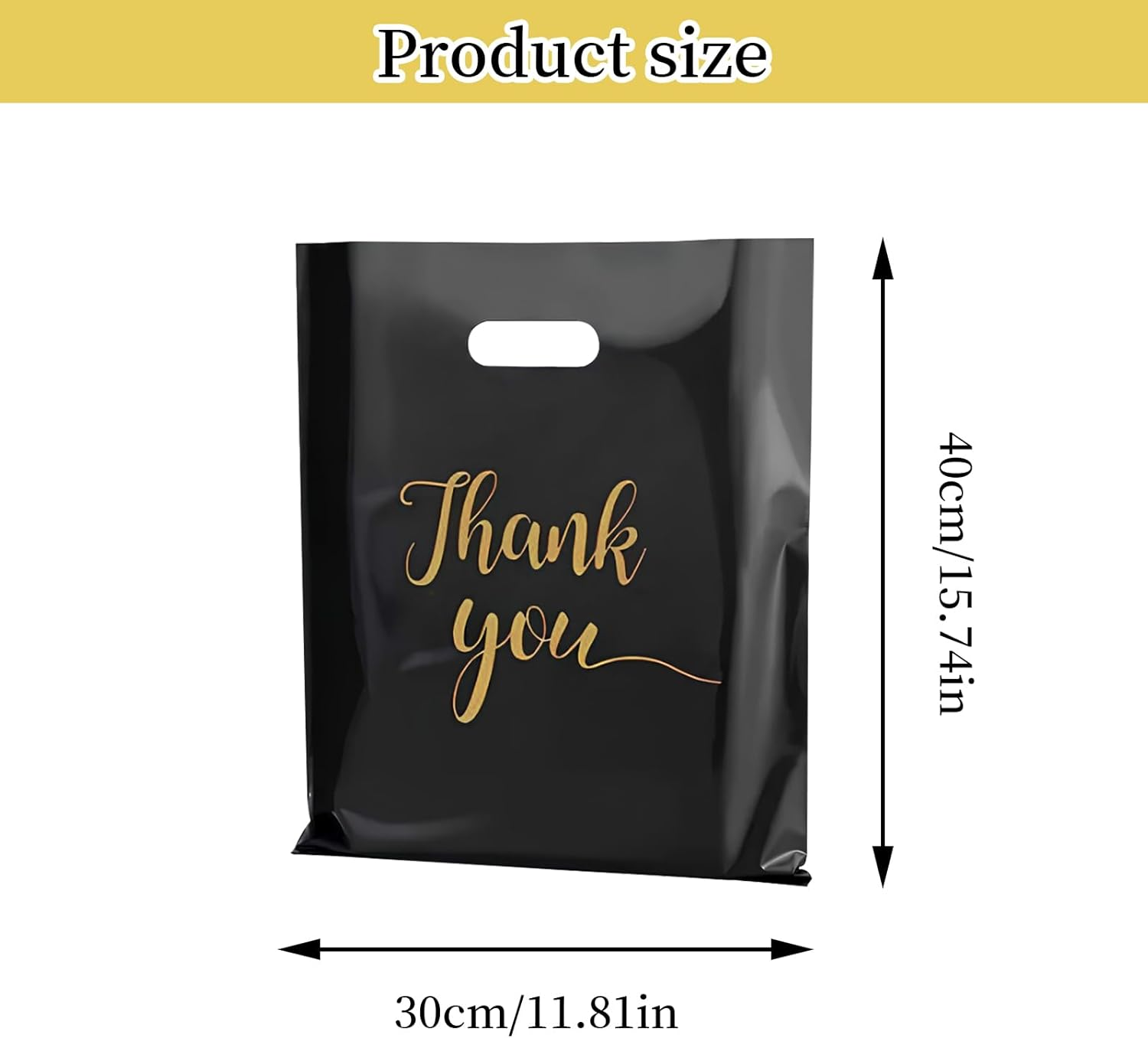 Thank You Bags 100Pcs Thank You Gift Bags 12X16In Retail Bags for Small Business Plastic Shopping Bags Goodie Bags for Stores, Boutique, Clothes, Business Gift (Black) image number 2