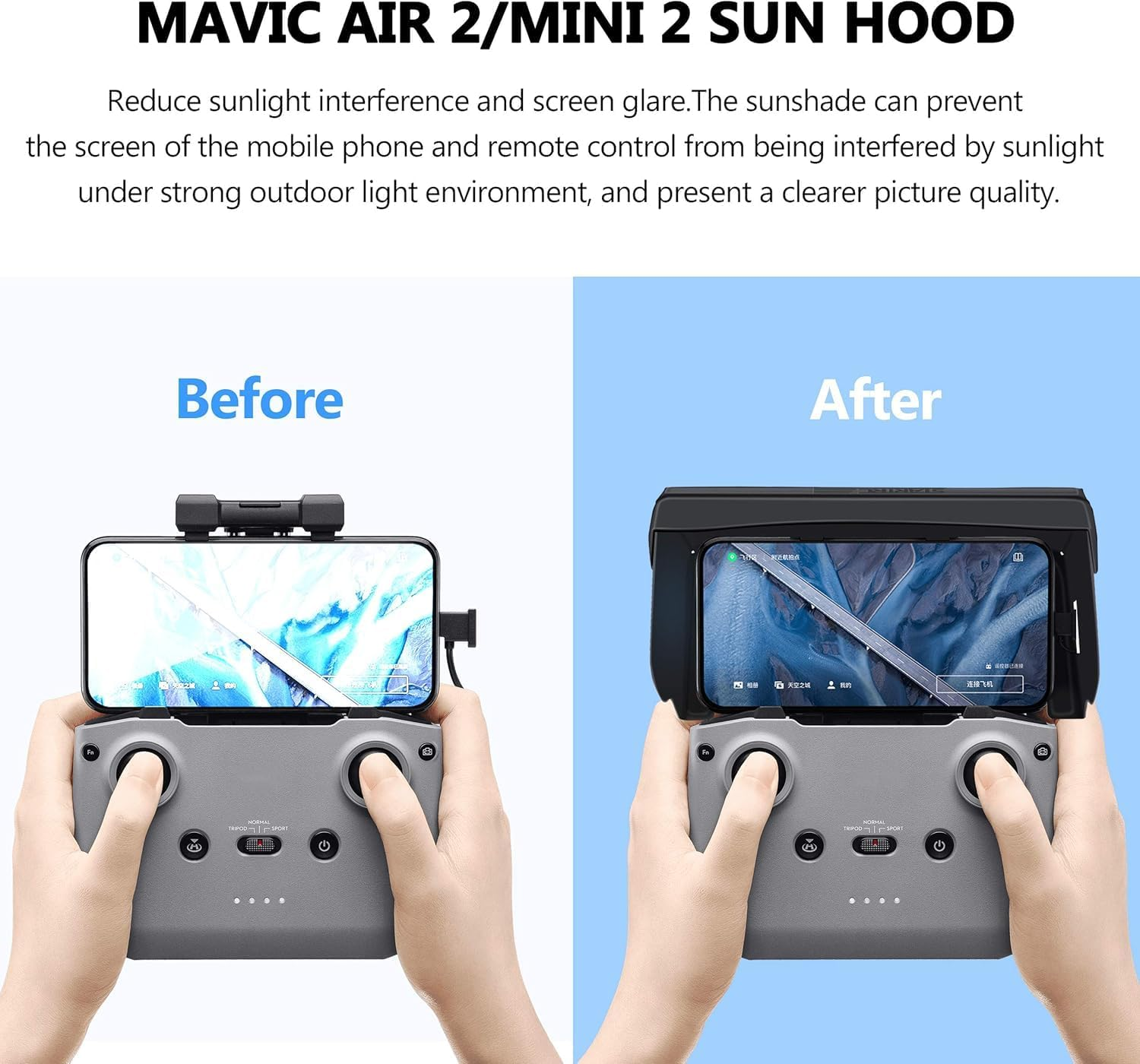 STARTRC Sun Hood Sunshade for DJI Mini 2 SE/3/3 Pro/2, Mavic Air 2/Air 2S/3 Classic Controller Accessories for 4.4-7.1Inch Smartphone Screen image number 1