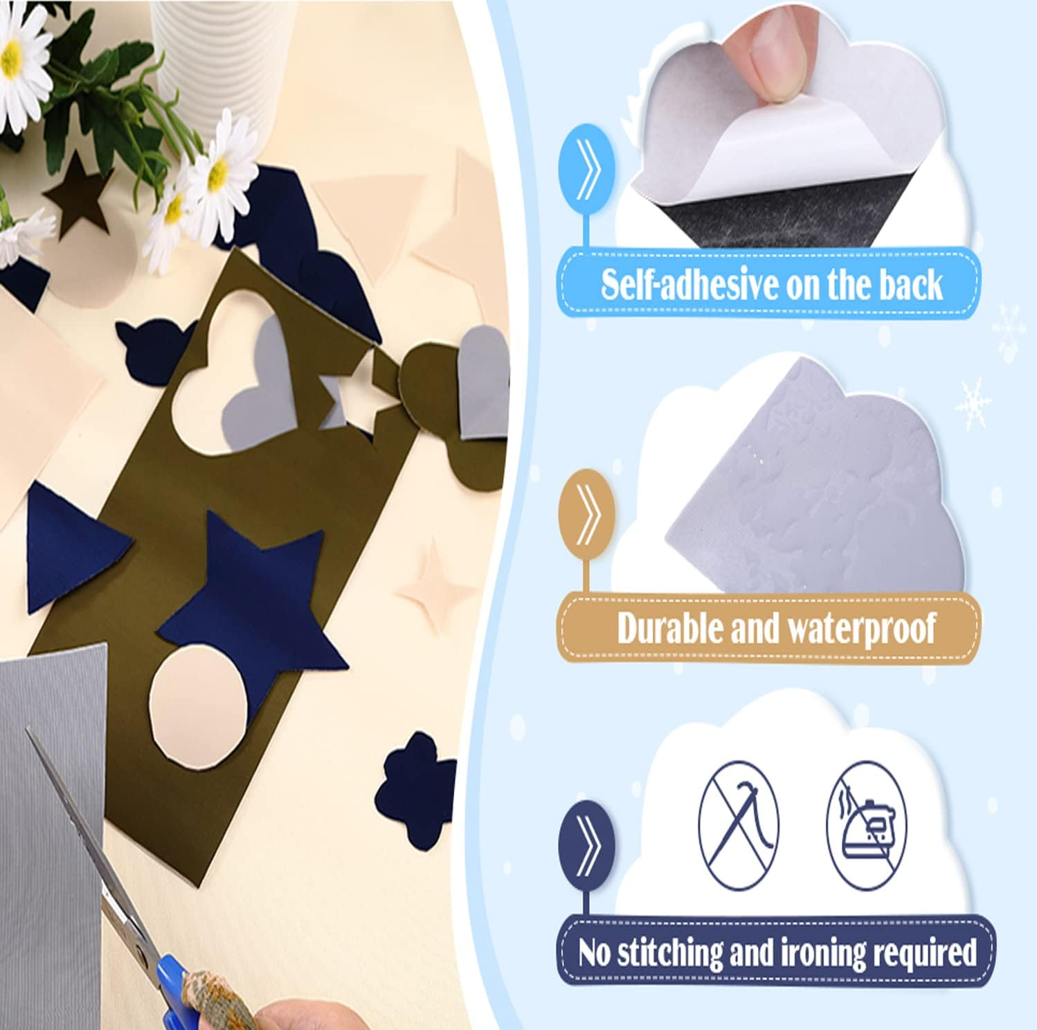 12 Sheets Repair Patches for down Jackets, 7.87X6 in Waterproof Fabric Self Adhesive Nylon Repair Patch Tape Multi Sizes & Shapes Fabric Repair Patch Tape for Puffer Jackets Coats Tents Sleeping Bags image number 2