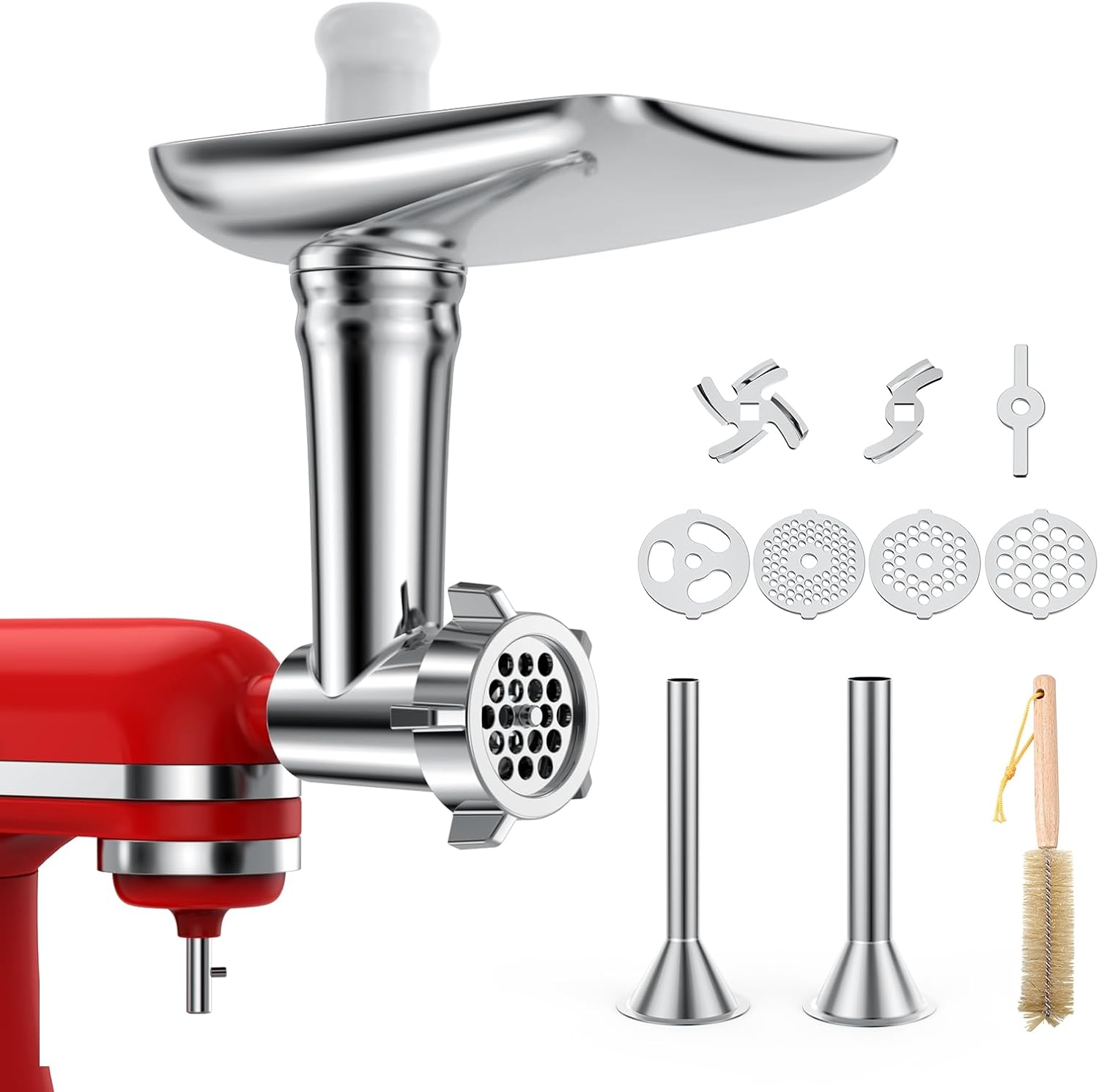 Meat Grinder Attachment for Kitchenaid Stand Mixer &ndash; Food Grinder Attachments with 4 Grinding Plates, 2 Sausage Stuffer Tubes, 2 Grinding Blades &ndash; Stand Mixer Accessories for Kitchenaid by MMOBIEL