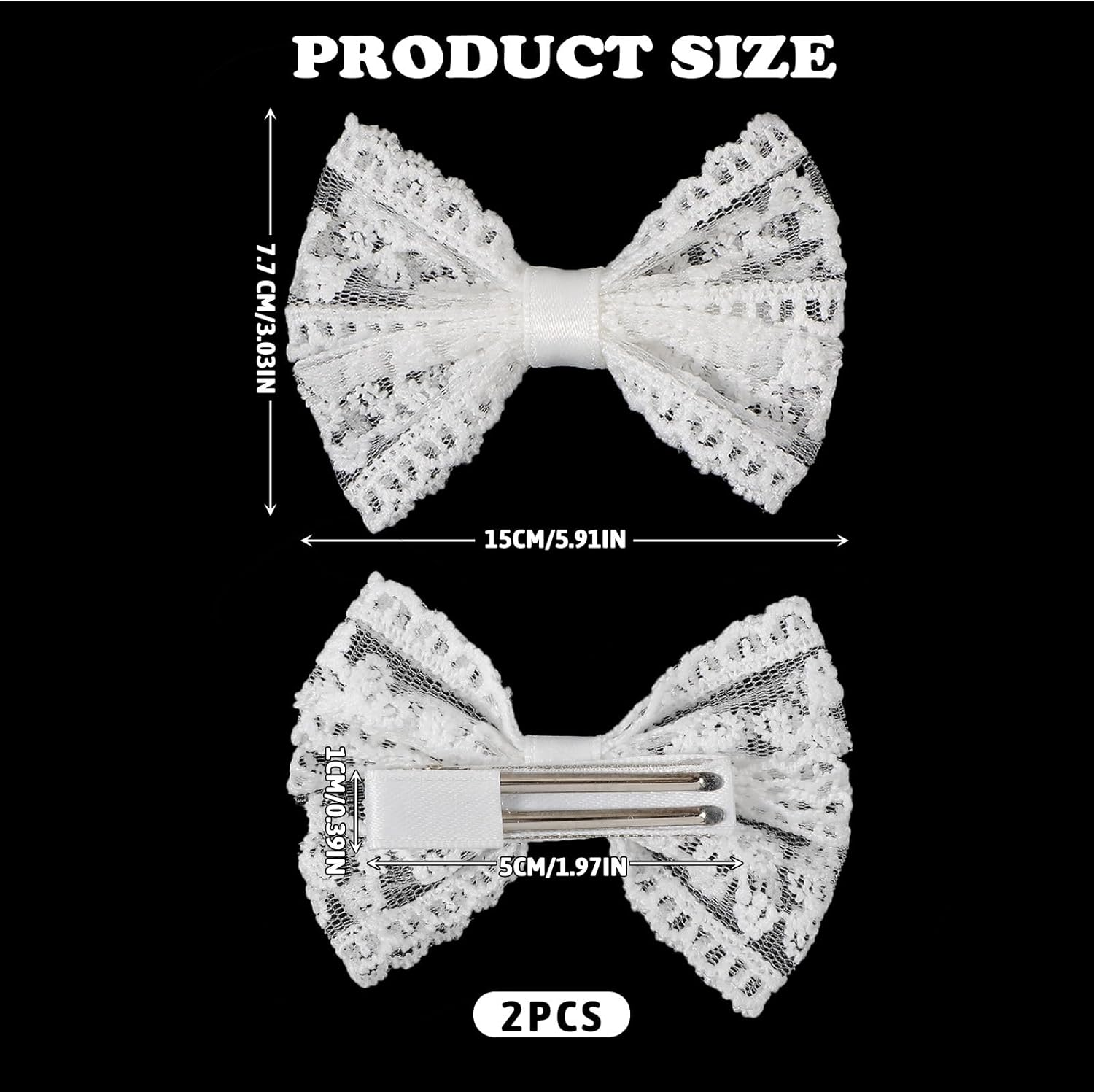 Ouligay 2 Pcs White Hair Bows for Girls, Lace Hair Bow,Small Toddler Bows for Girls Hair,Lace Bows for Hair,Cute Hair Accessories for Fine Hair Birthday Party Dress Decor Accessories