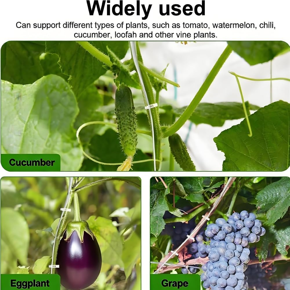 Tomato Roller Hooks with 49.2FT Twine & 100 Plastic Clips Adjustable Garden Trellis for Climbing Plants, Tomato/Cucumber/Vine Support, Rust Proof Rollerhook System (10 Pcs) image number 5