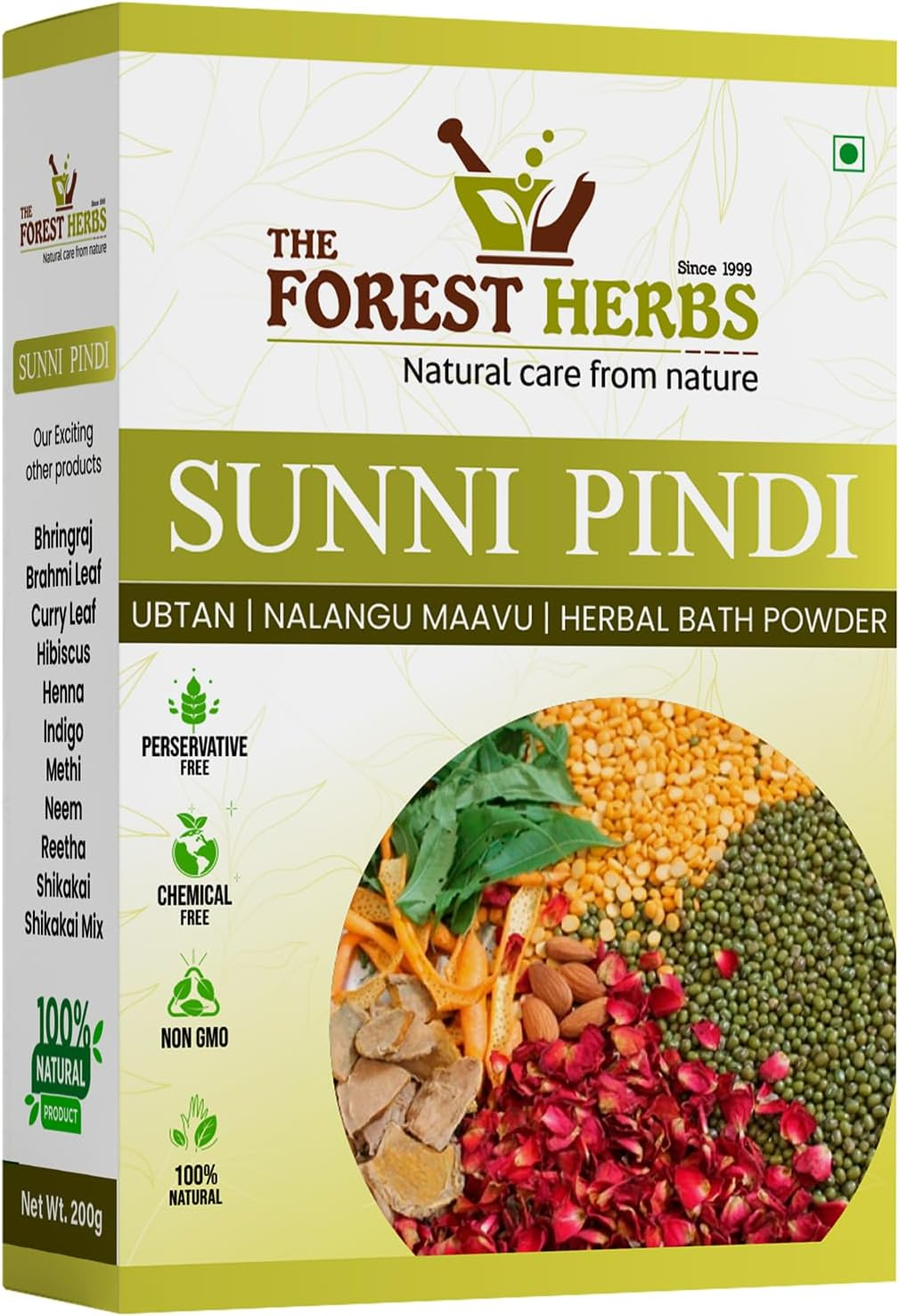 Forest Herbs Sunnipindi Bath Powder Ubtan Pack - Skin Lightening & Tan Removal - Ancient Ayurvedic Healing - Enriched with Turmeric 100Gms image number 3