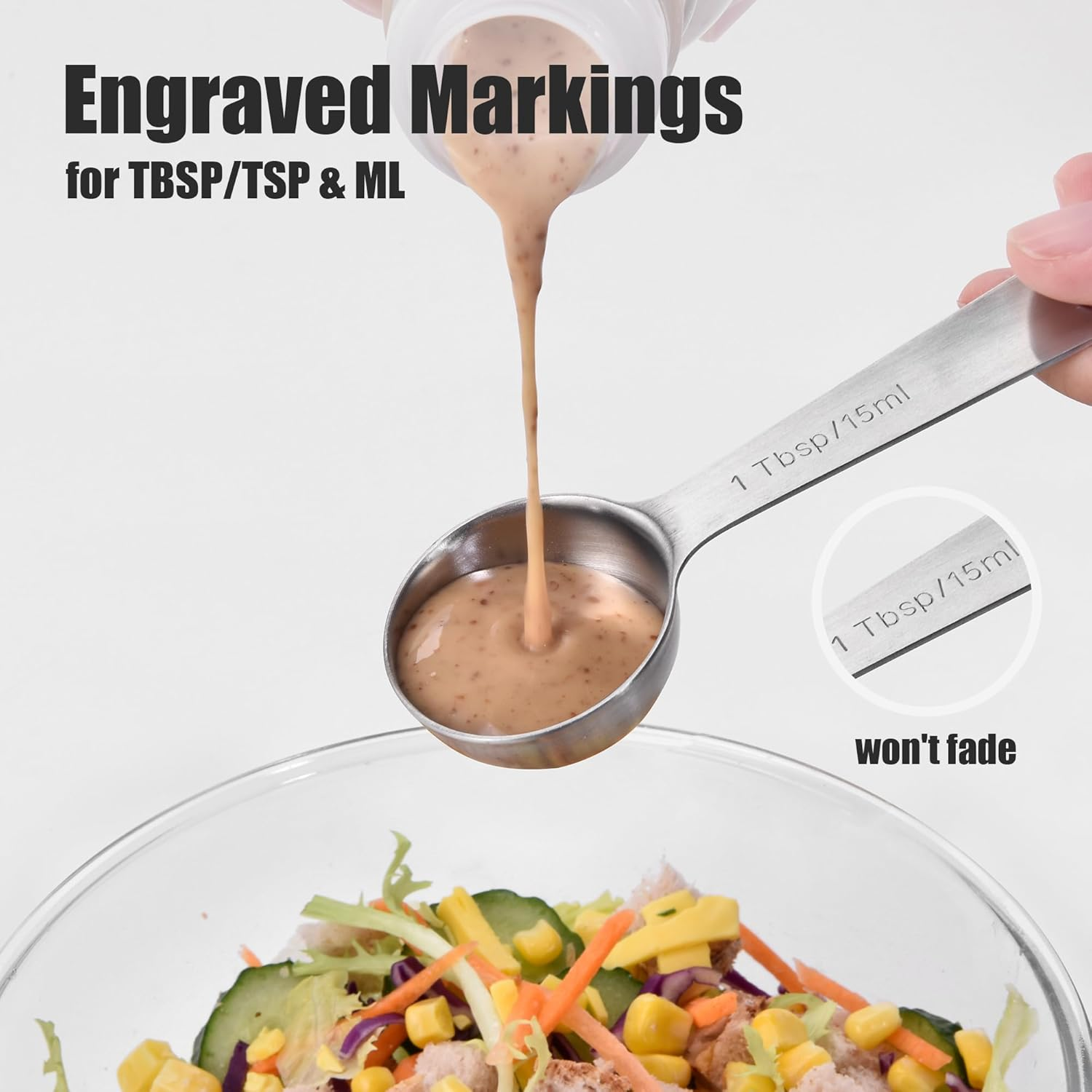 Doosu Measuring Spoons Set of 8-18/8 Stainless Steel Heavy Duty Teaspoons Tablespoons with Engraved Metric & US Measurements, Metal Measure Spoon for Dry and Liquid Ingredients, Dishwasher Safe image number 6