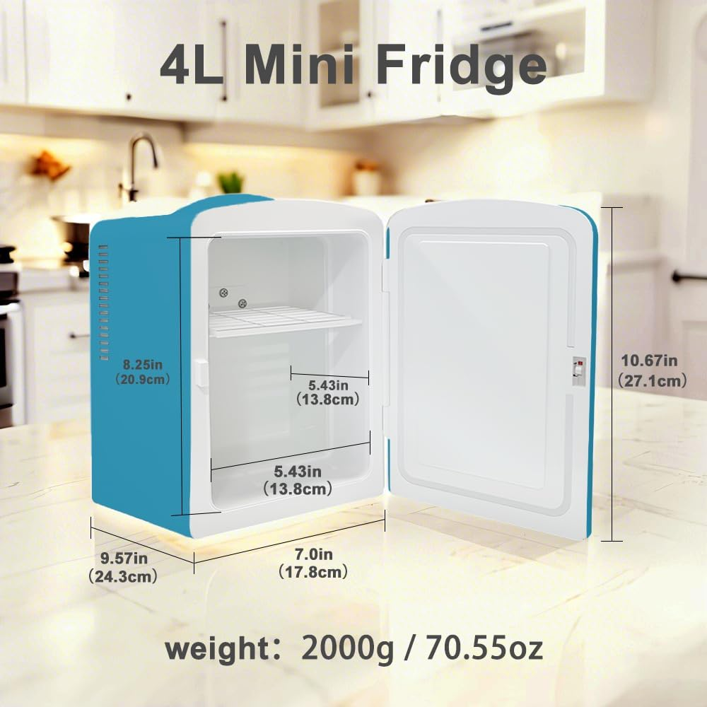 Mini Fridge 4 Liter,6 Can Portable Cooler Personal Refrigerator for Care, Compact Mini Fridge for the Office, Bedroom, Dorm,White/All Pink/Teal image number 4