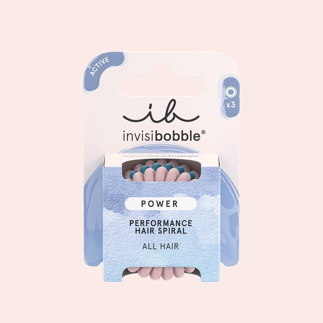 Invisibobble Power Spiral Hair Bobbles Plush in Dark Pink and Blue - Extra Strong Spiral Hair Bobbles for Sports - Pack of 3 - Transparent, Extra Strong image number 4