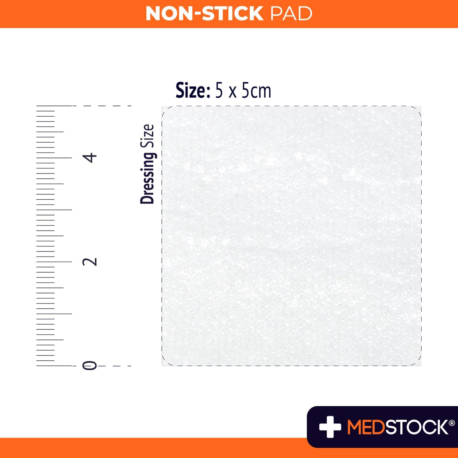 MEDSTOCK Non-Stick Pad, 5CM X 5CM, 50 Count, Gauze Pad Dressing, Non-Stick Wound Care, Surgical Grade, Fragile Tissue Protection, High Absorption, Porous Film Skin Contact Layer, Non Woven Fabric image number 4