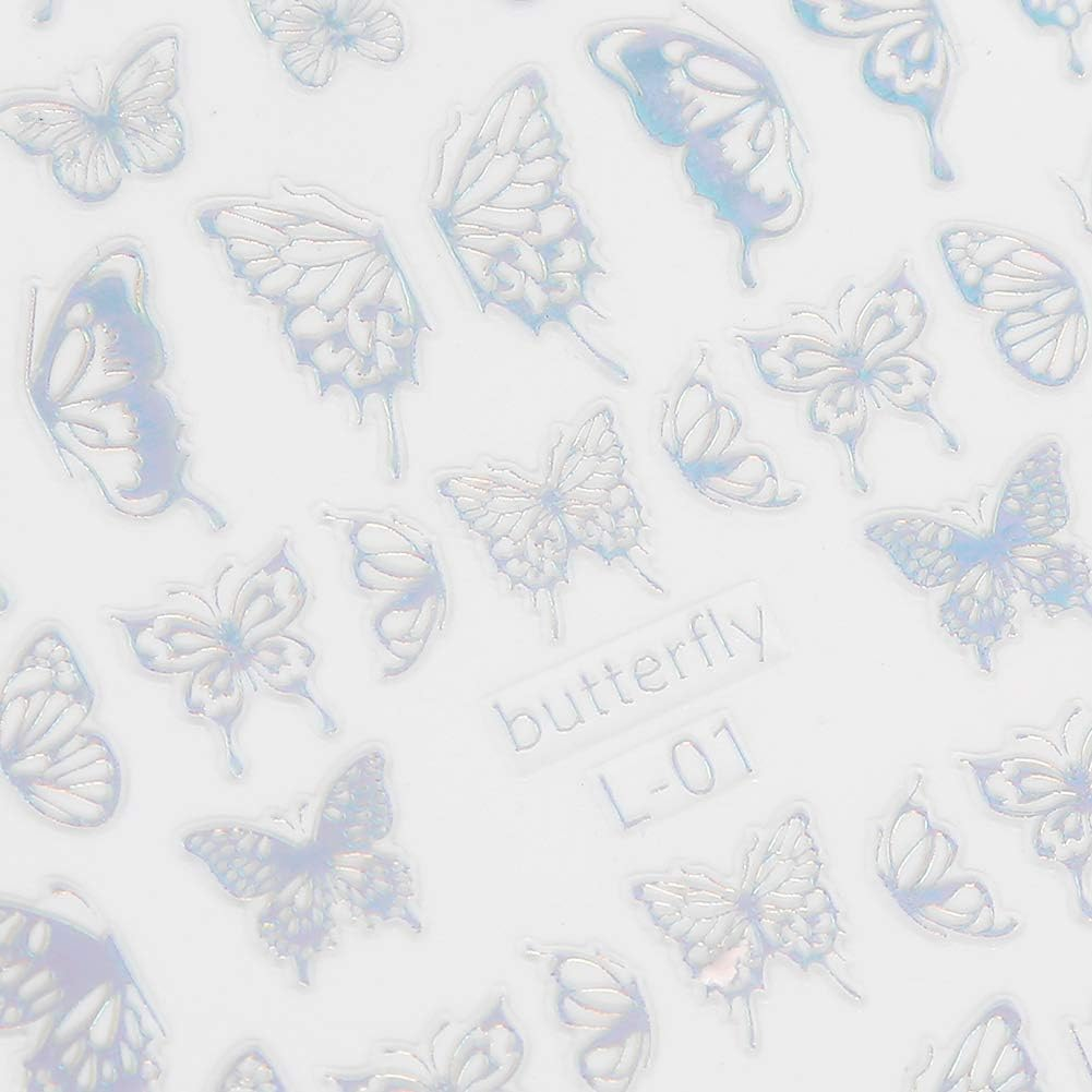 Nail DIY Sticker, 2 Colors Non?Toxic Nail Art Sticker, Harmless Small Lady for Woman Girl Female(Laser Silver Butterfly Sticker L01) image number 4