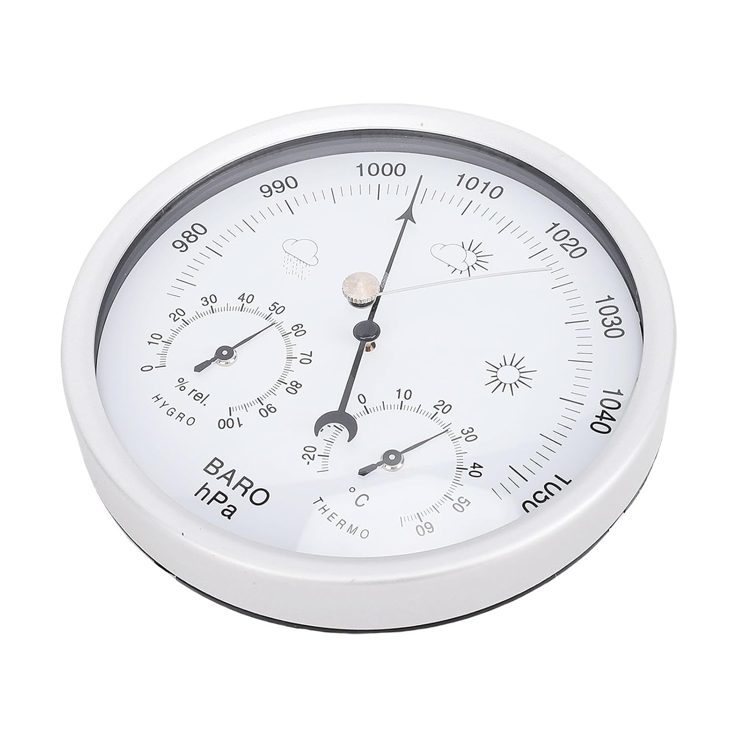 Round Weather Station, Aluminum Alloy Wall Mount Weather Station Thermometer Barometer Hygrometer for Terraces Gardens Porches Garages