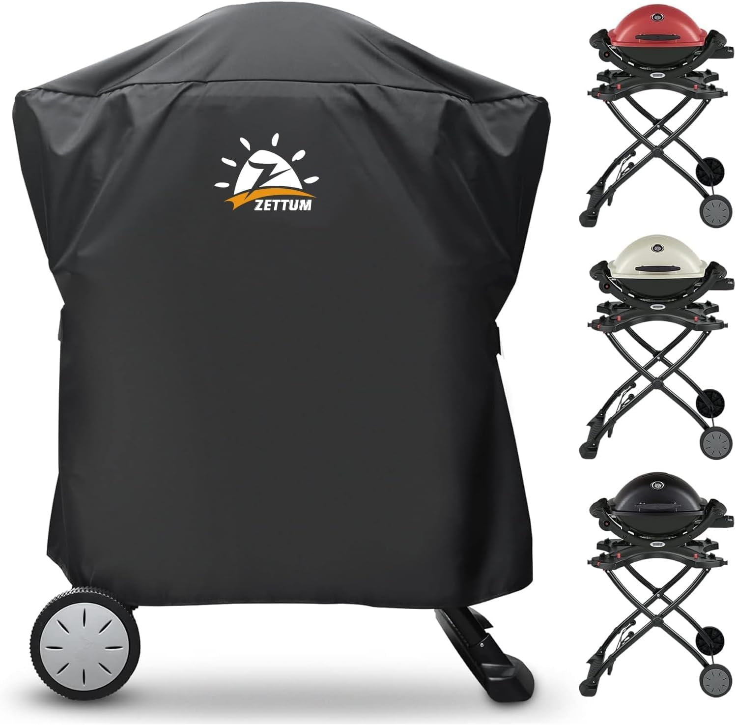 Zettum Grill Cover for Weber Q Series - 7111 BBQ Cover for Weber Q2000 and Q200 Series Gas Grill Heavy Duty & Waterproof, for Q2200, Q2000, Q2400, Q200, Q220 and More (83 L X 49 W X 38 H Cm)