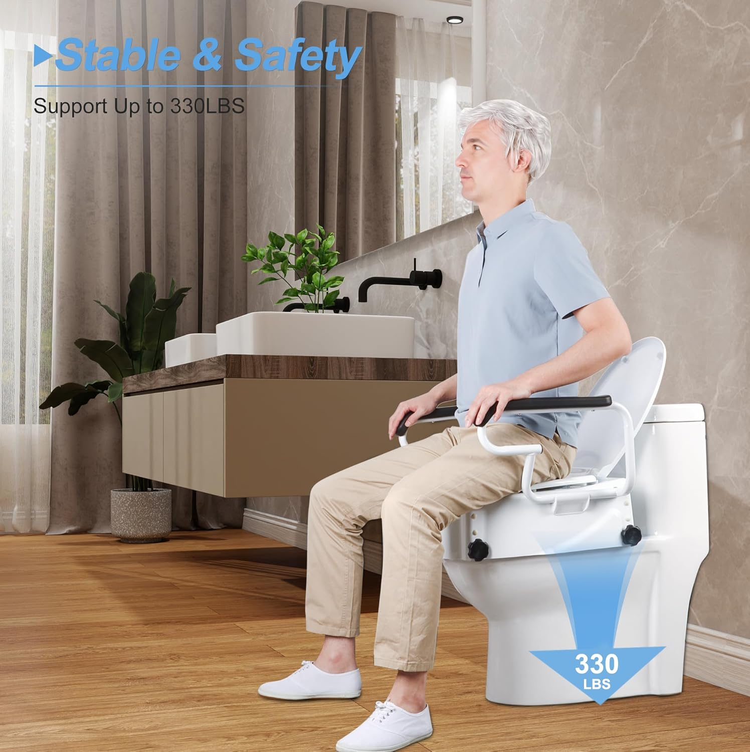Raised Toilet Seat for Seniors with Flip-Up Handles, 5.5" Adjustable Toilet Seat Riser Elevated Medical Supplies & Equipment for Handicap, Elderly, Hip Replacement after Surgery image number 3