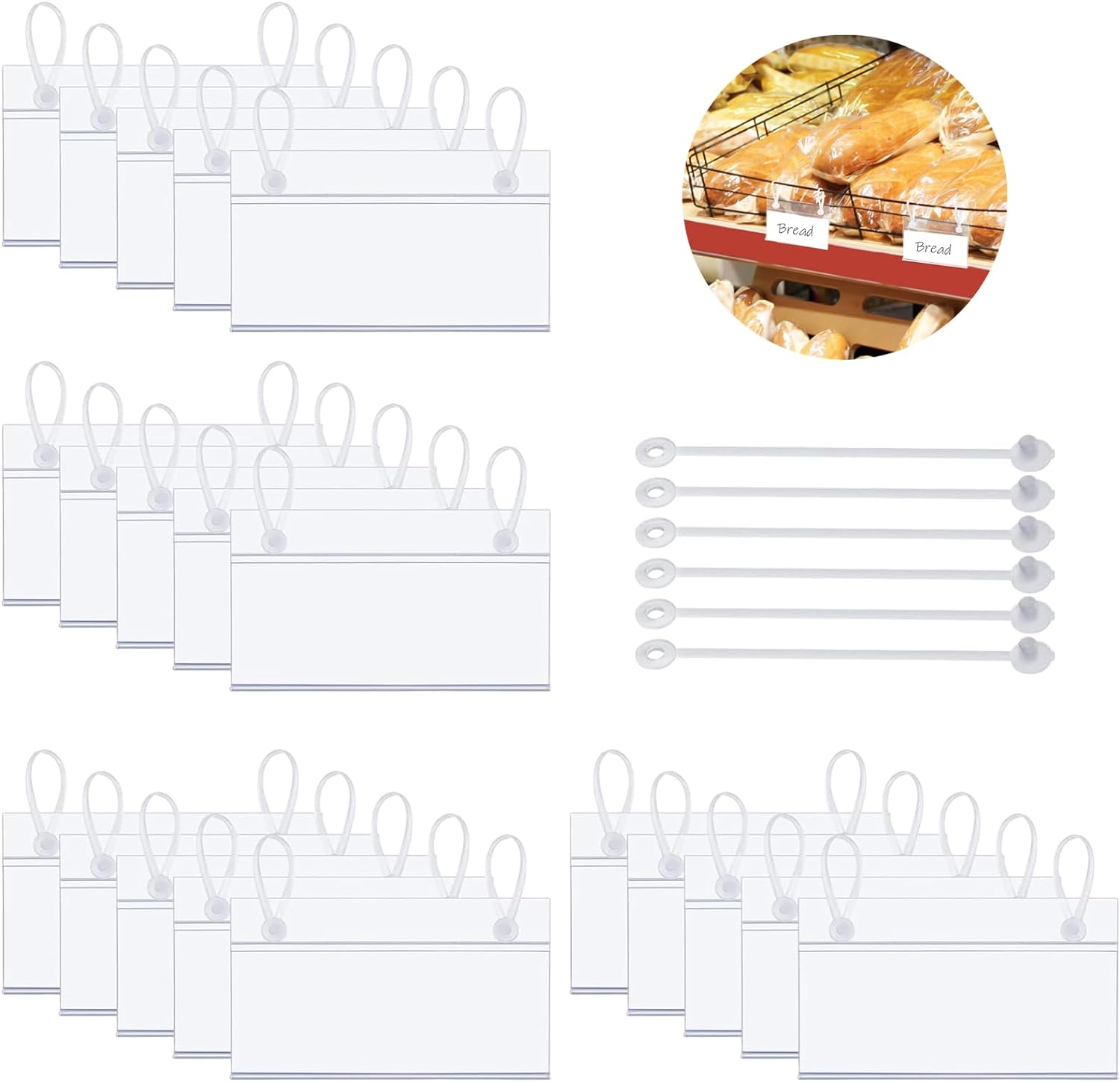 Plastic Wire Shelf Label Holders - 10 X 5.5CM Clear Price Tag Holder Sign & Ticket Holder with Double Snap Lock Closure, Reusable Basket Label Holders for Market, Retail Shop, Pantry 20 Pack image number 6