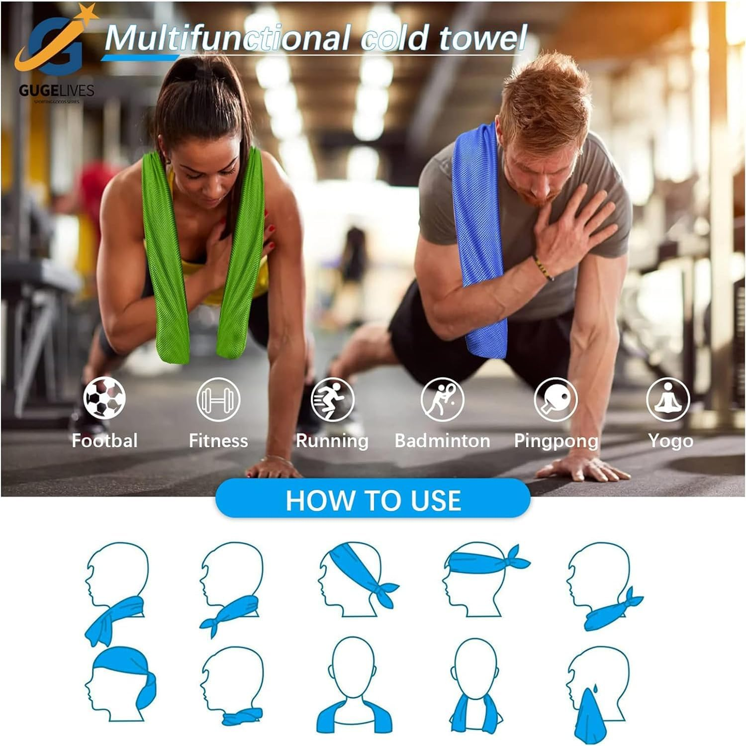 MEZOKUCEL Cooling Towel, Ice Sports Towel, Cool Towel for Instant Cooling,For Yoga, Travel, Golf, Gym,Camping, Fitness, Running, Workout & More Activities (35"X12") (10 Pack) image number 6