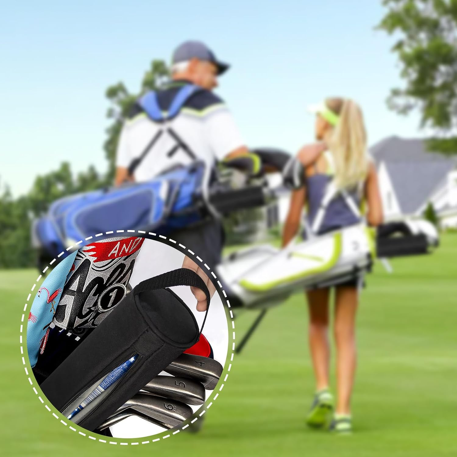 INCAUCA 7 Can Golf Beer Sleeve, Insulated Beer Sleeve for Golf Bag, Golf Bag Beer Cooler Sleeve, Beer Sling Holder for Cans Drinks Canned Beverages, Fit Most Golf Bags (Black) - Gray image number 5