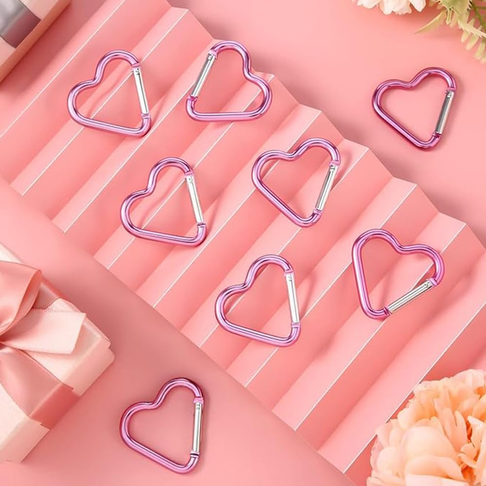 10Pcs Aluminum Alloy Spring Snap Hook Clip Keychain Hook Heart Cute Carabiner Clip Key Holder for Outdoor Camping Fishing Climbing Clips Hammock Key Chain Clip,Heart Shaped Keychain Clip(Pink) image number 3