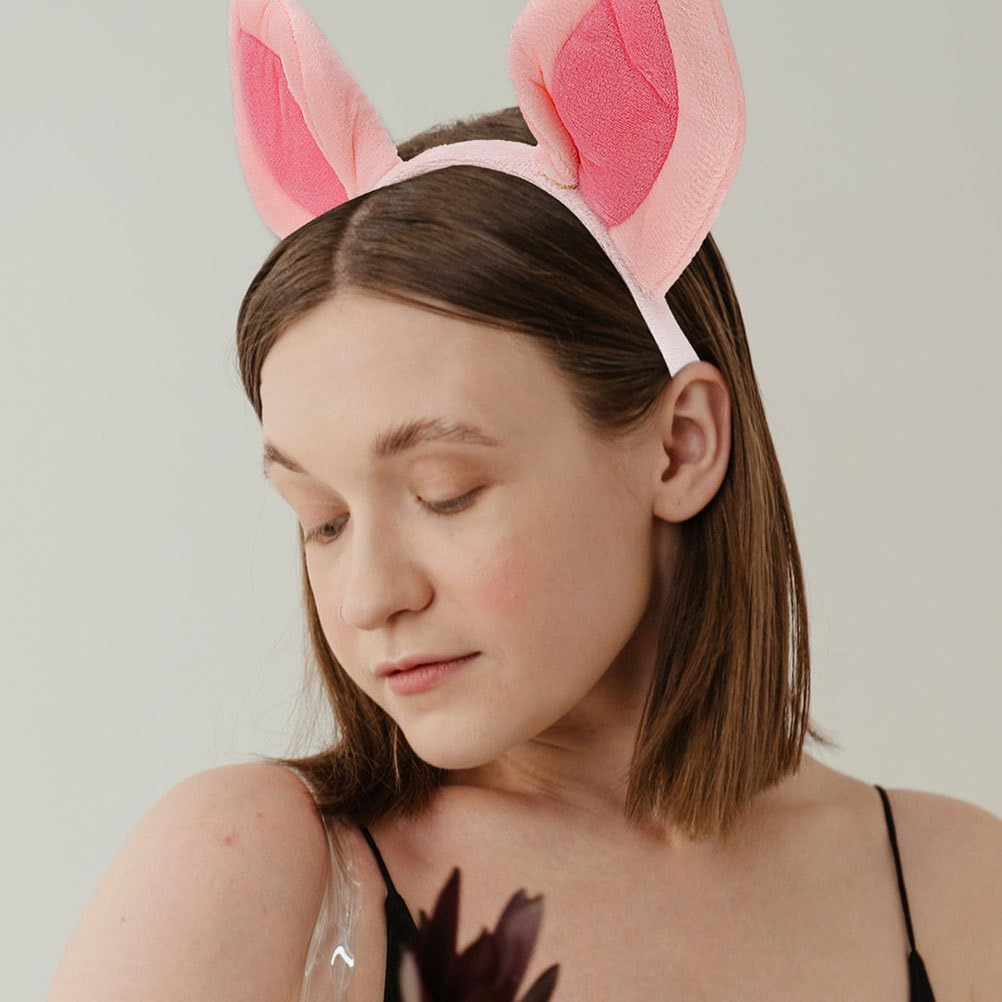 FRCOLOR 4Pcs Cute Plush Pig Ears Headband Elastic Animal Hair Hoop for Boy Girl Adults Soft Cosplay Accessory for Halloween Parties Skincare Everyday Wear image number 4