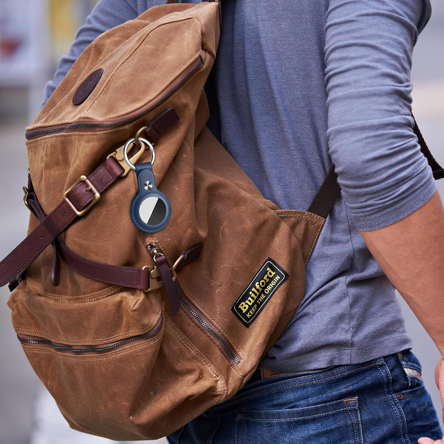 [4 Pack] Leather Air Tag Cases Keychain Air Tag Holder with Anti-Lost Key Ring, Anti-Scratch Soft Leather Lightweight Secure Holder Protective Cover