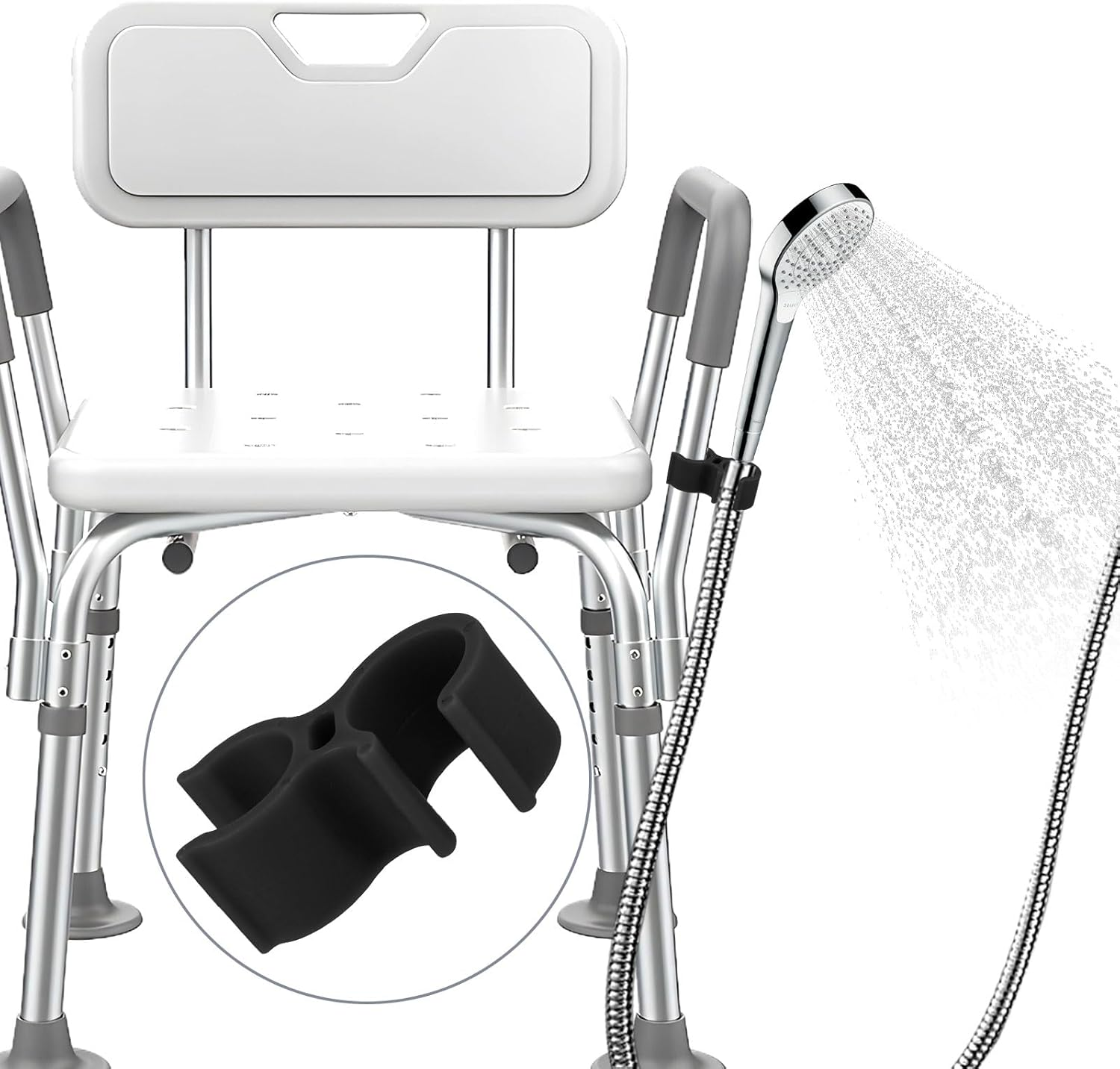 2Pcs Shower Head Holders, Universal Shower Head Holder Bath Chair Showers Holder Attachment for Elderly Disabled Users Accessories for Bath Stool Transfer Bench Showers image number 2