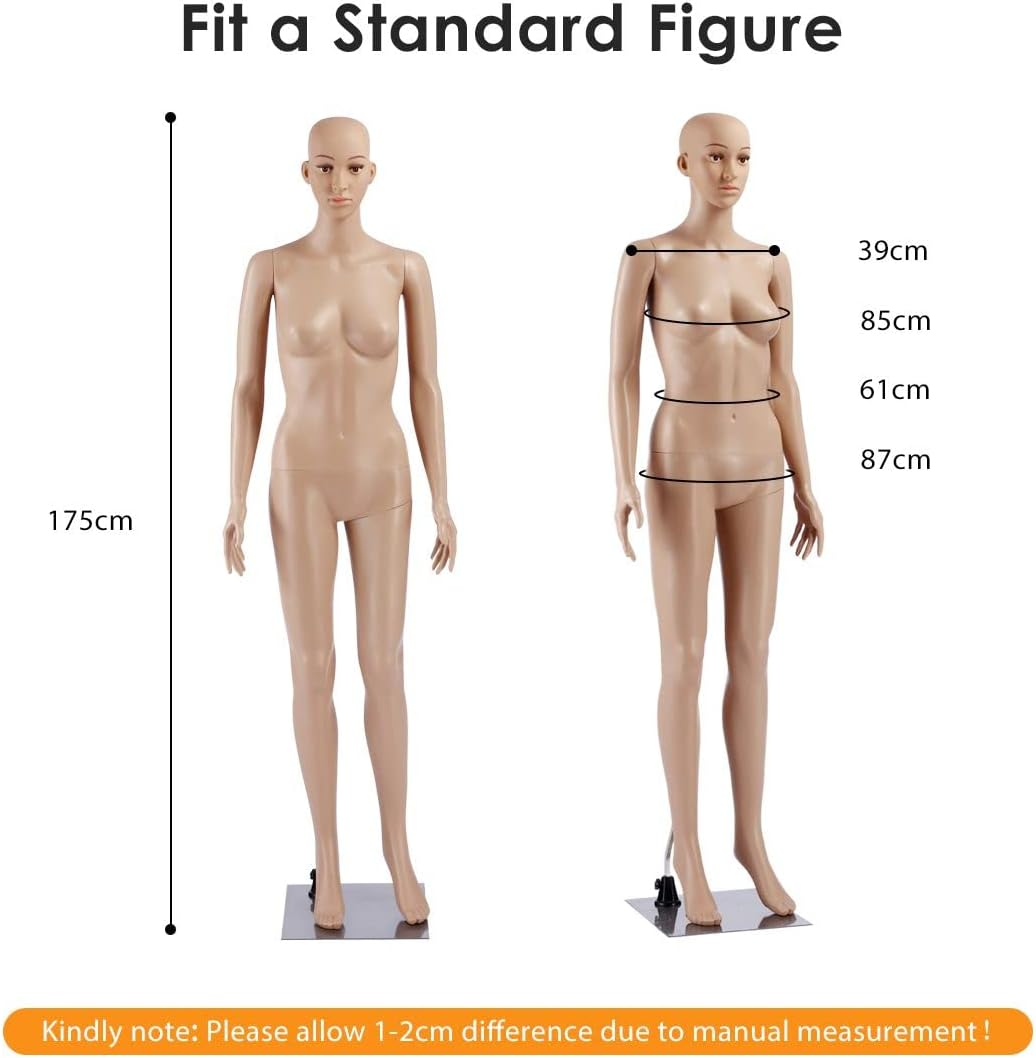 Female Mannequin Full Body Manikin Torso Display Stand Dress Form 175CM Adjustable Detachable Skin Tone image number 4